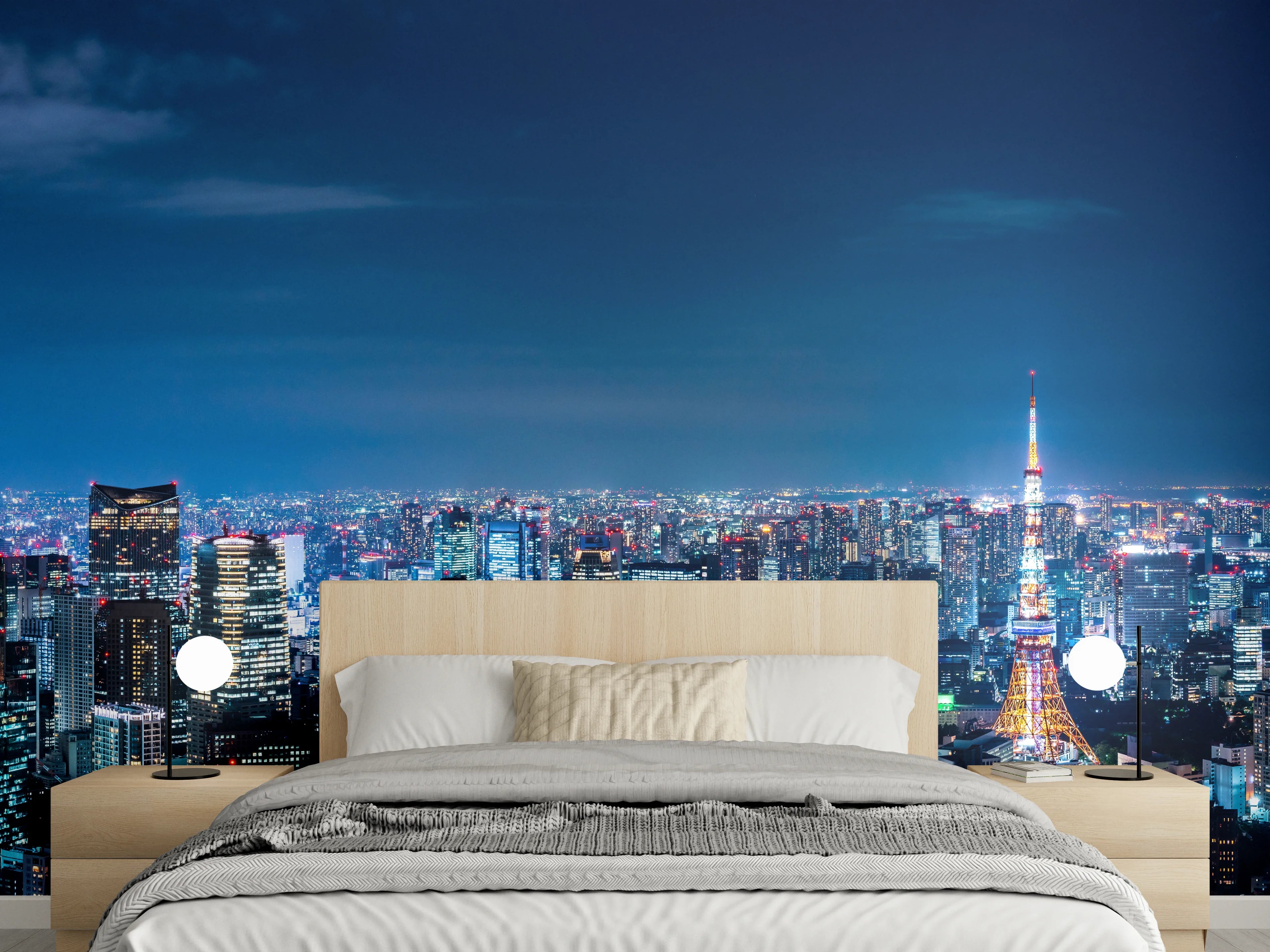 Wandverkleidung Schlafzimmer - Tokio Skyline bei Nacht
