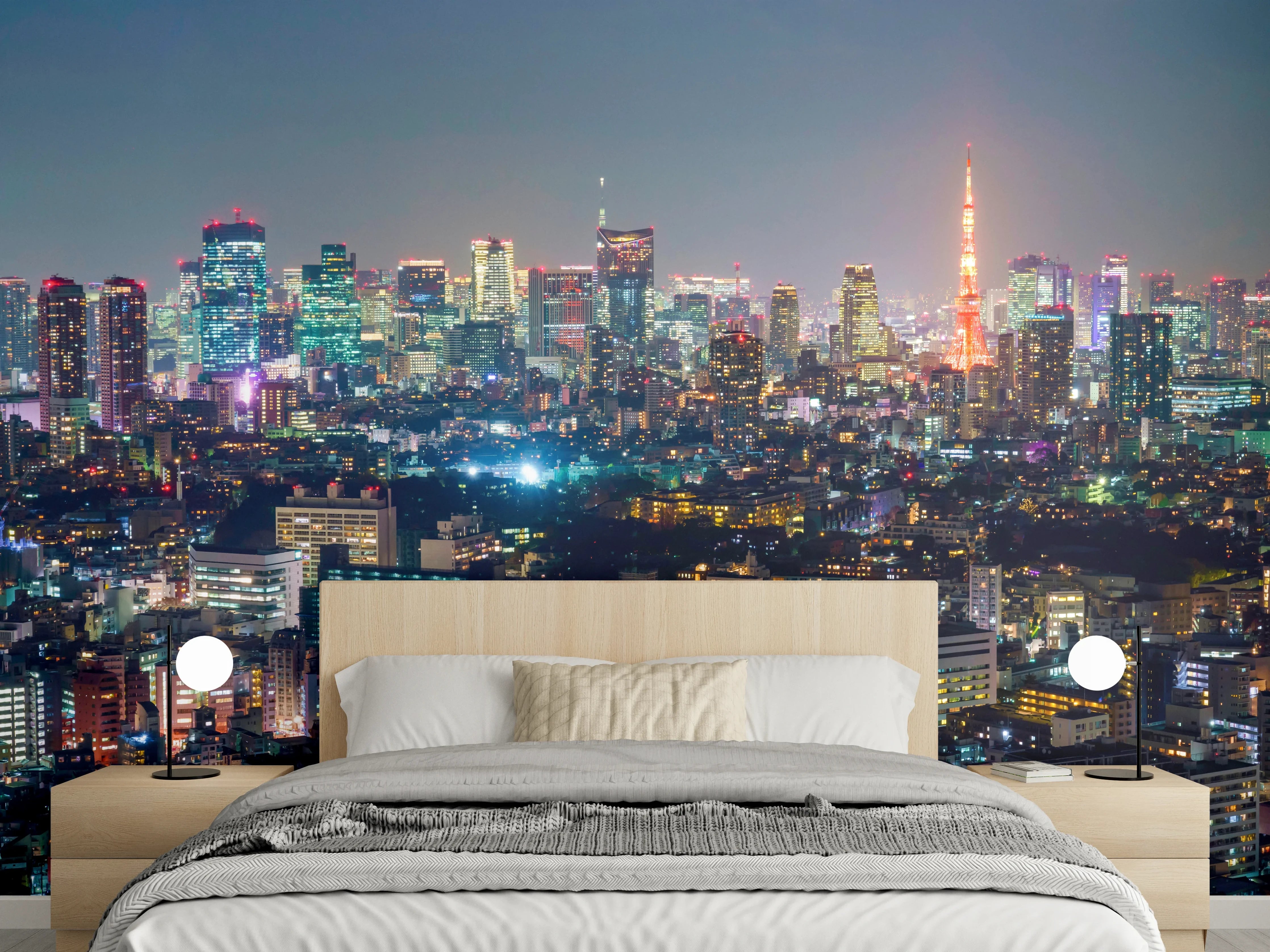 Wandverkleidung Schlafzimmer - Tokio Skyline bei Nacht – Stadtlichter