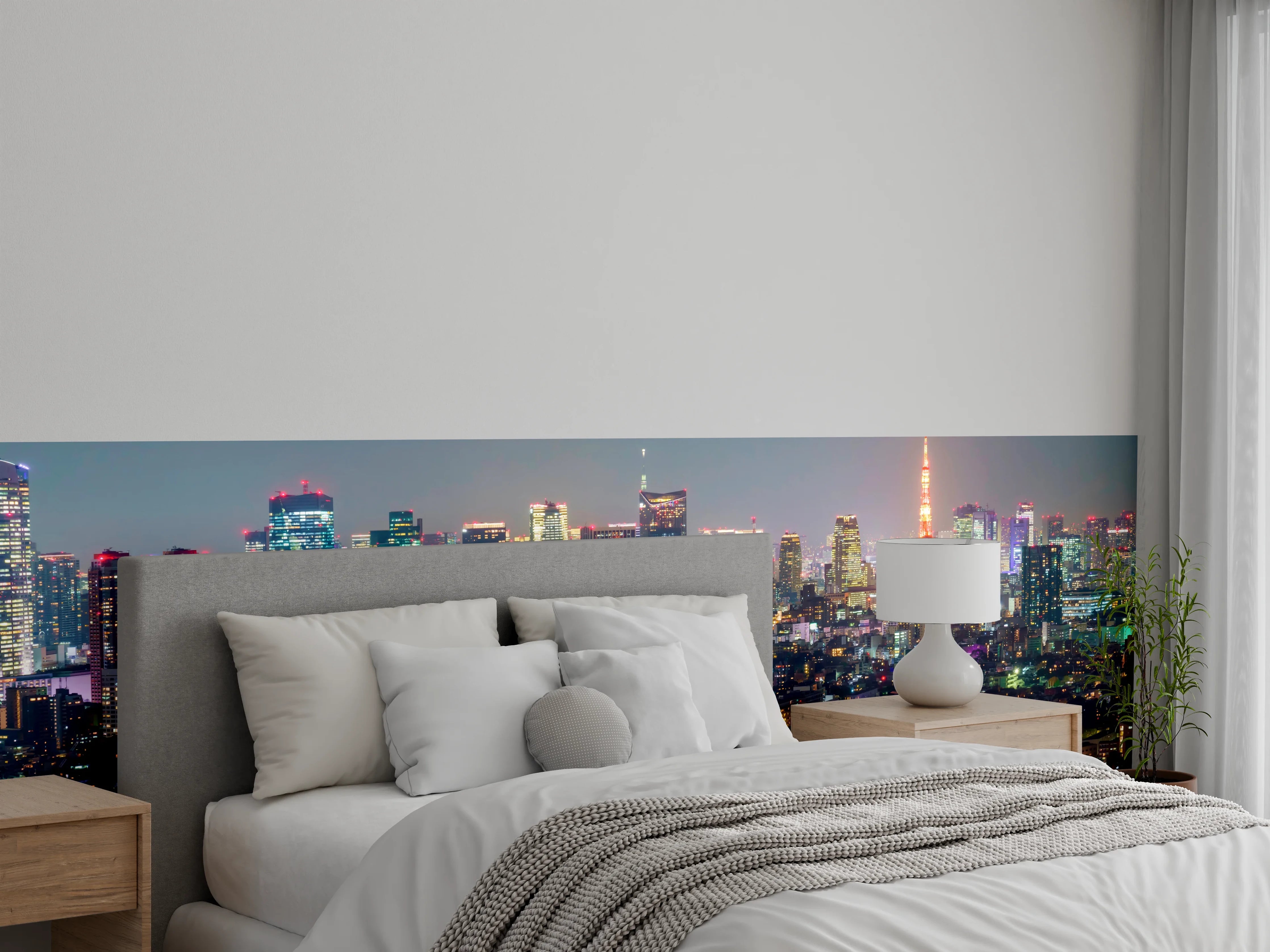 Wandverkleidung Schlafzimmer - Tokio Skyline bei Nacht – Stadtlichter