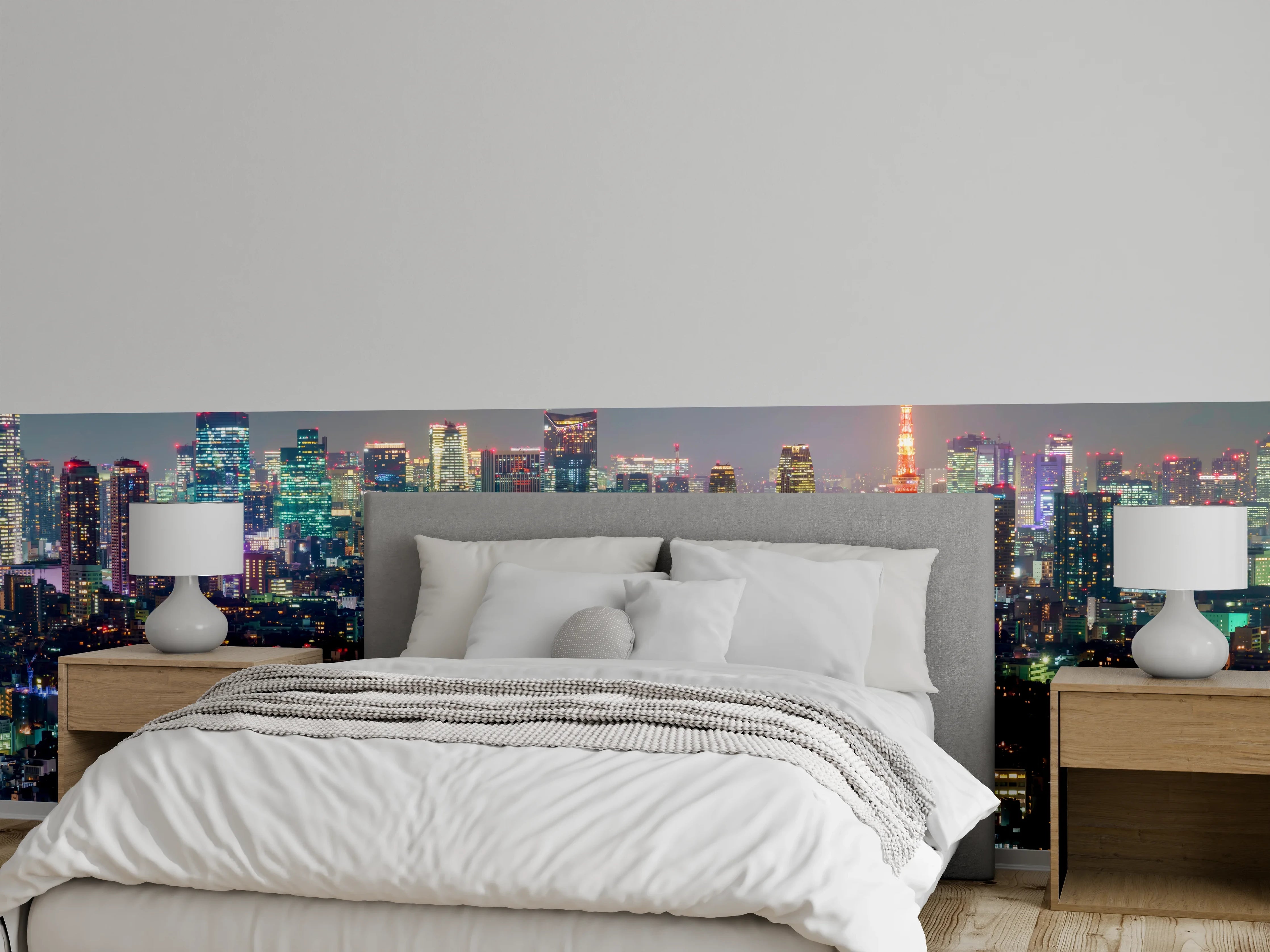 Wandverkleidung Schlafzimmer - Tokio Skyline bei Nacht – Stadtlichter