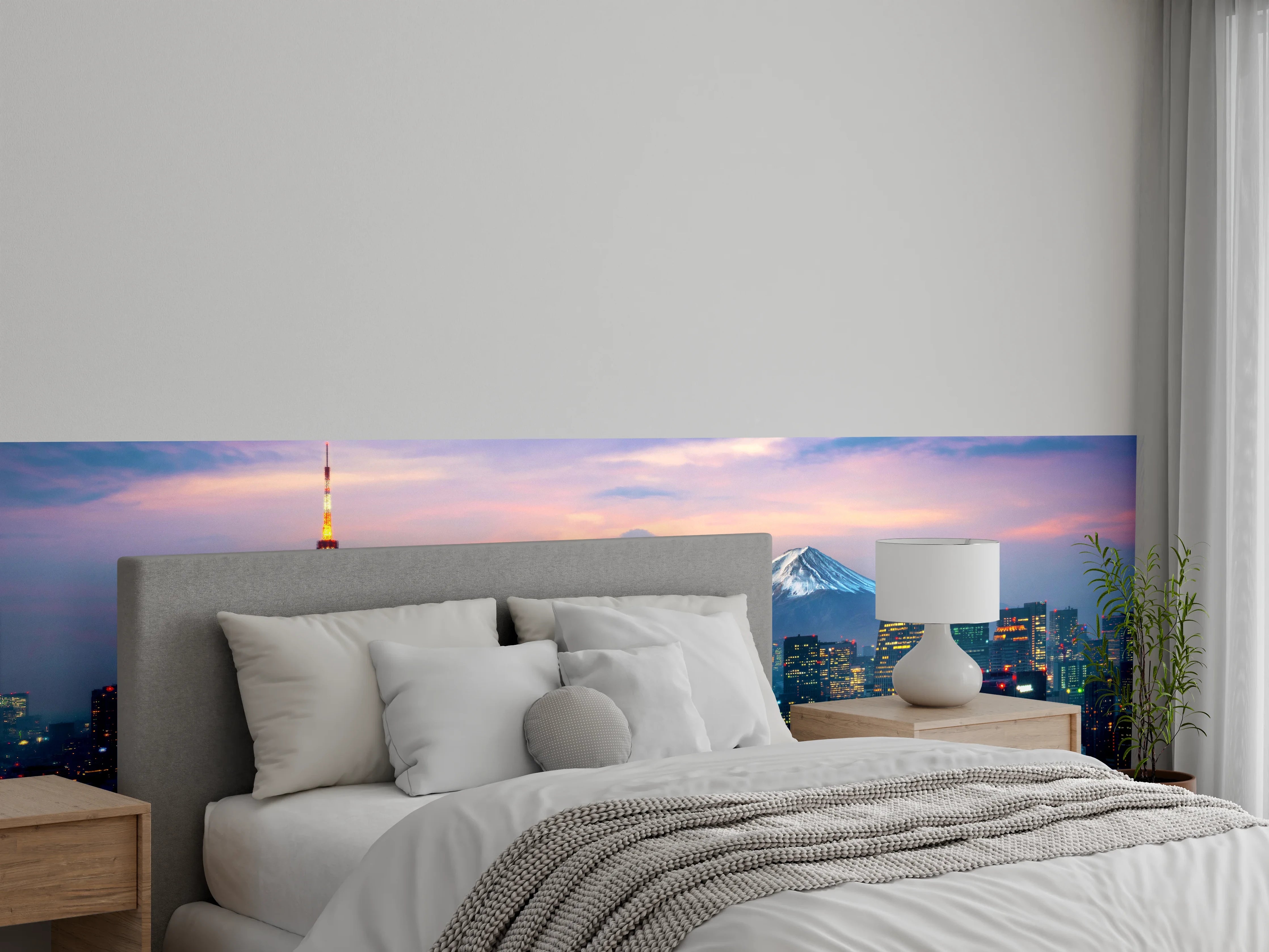 Wandverkleidung Schlafzimmer - Tokio Skyline mit Mt. Fuji bei Dämmerung