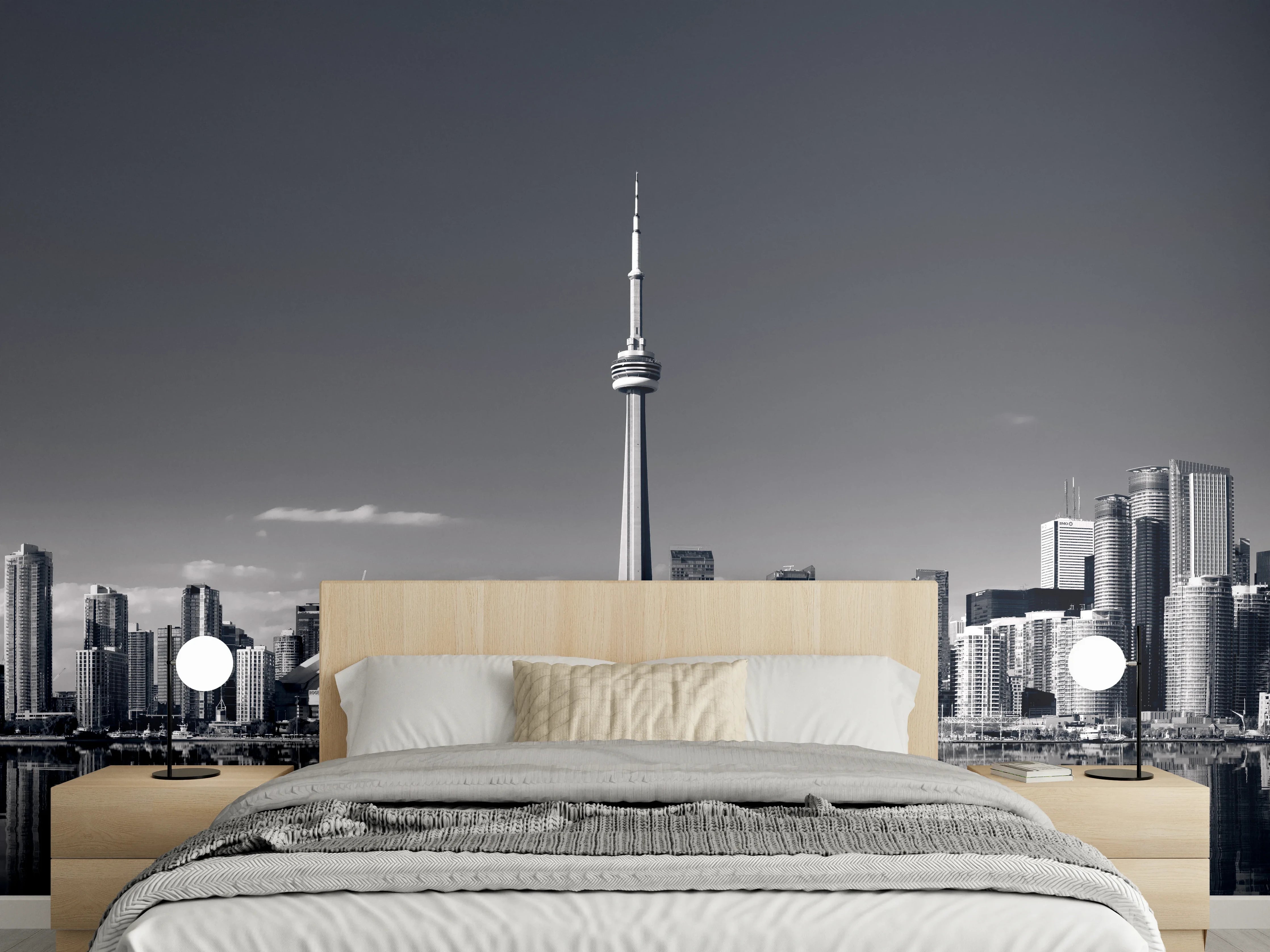 Wandverkleidung Schlafzimmer - Toronto Skyline Schwarz-Weiß Wandbild
