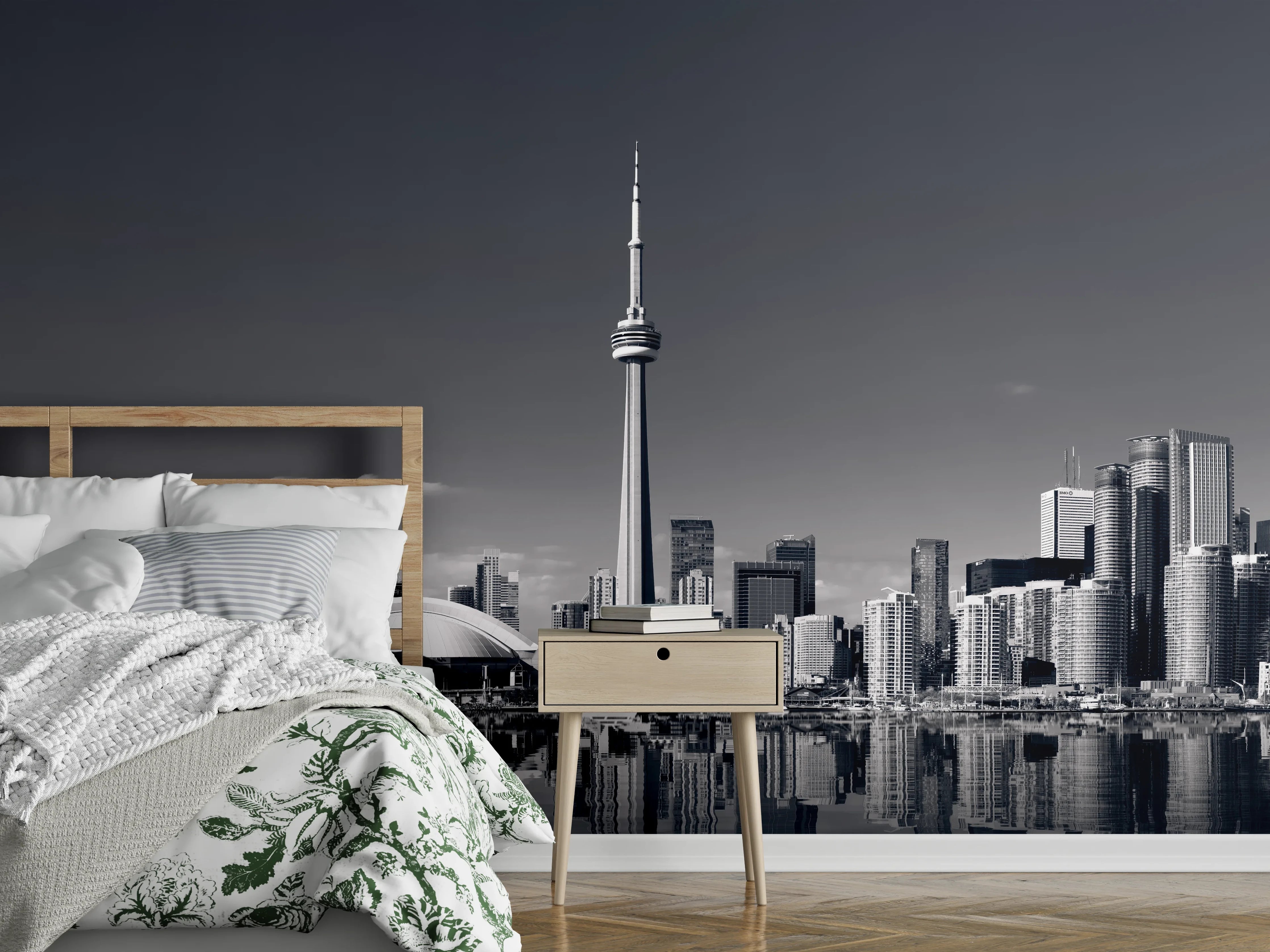 Wandverkleidung Schlafzimmer - Toronto Skyline Schwarz-Weiß Wandbild