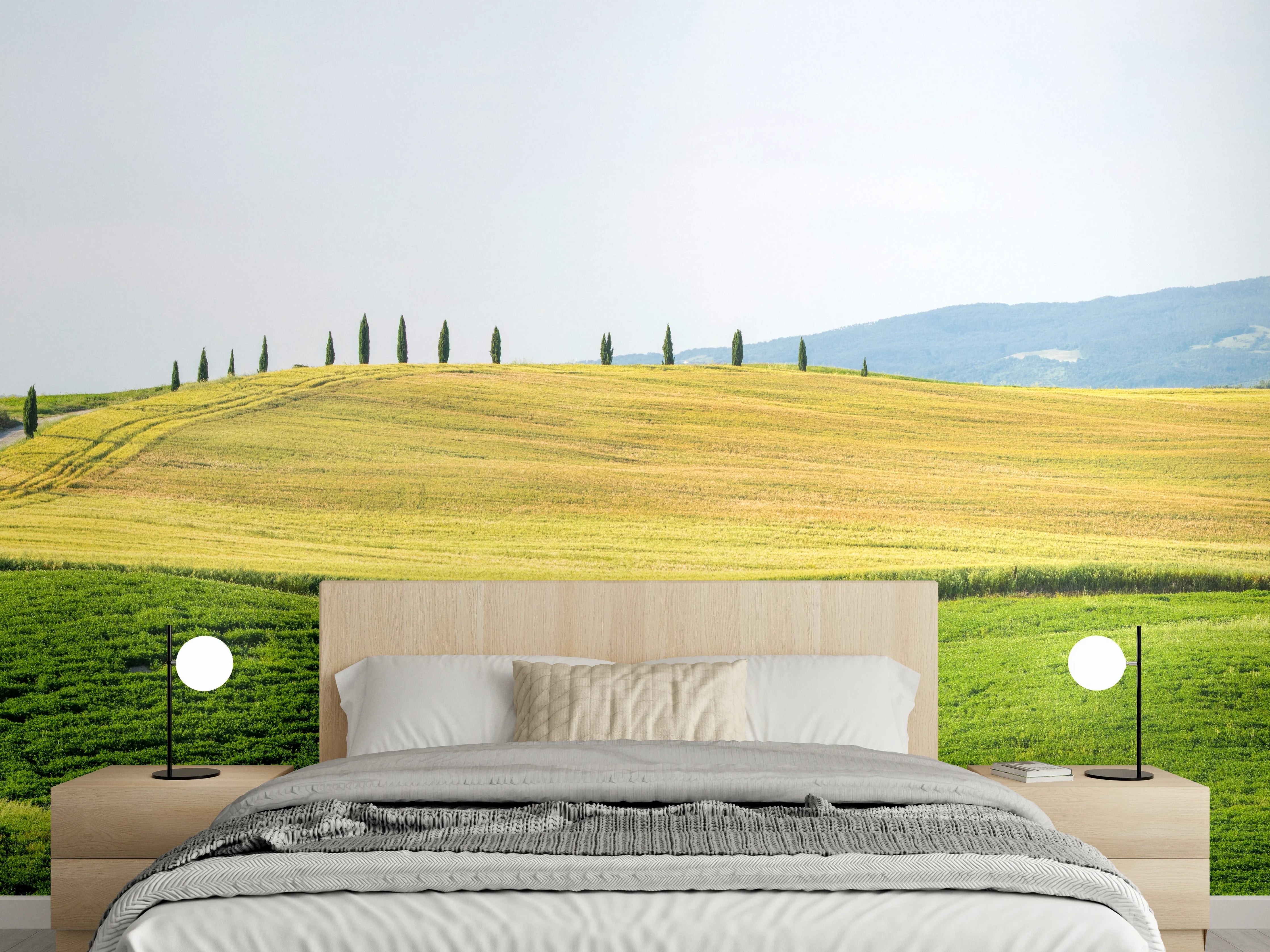 Wandverkleidung Schlafzimmer - Toskana Hügel Panorama Grün-Gelb