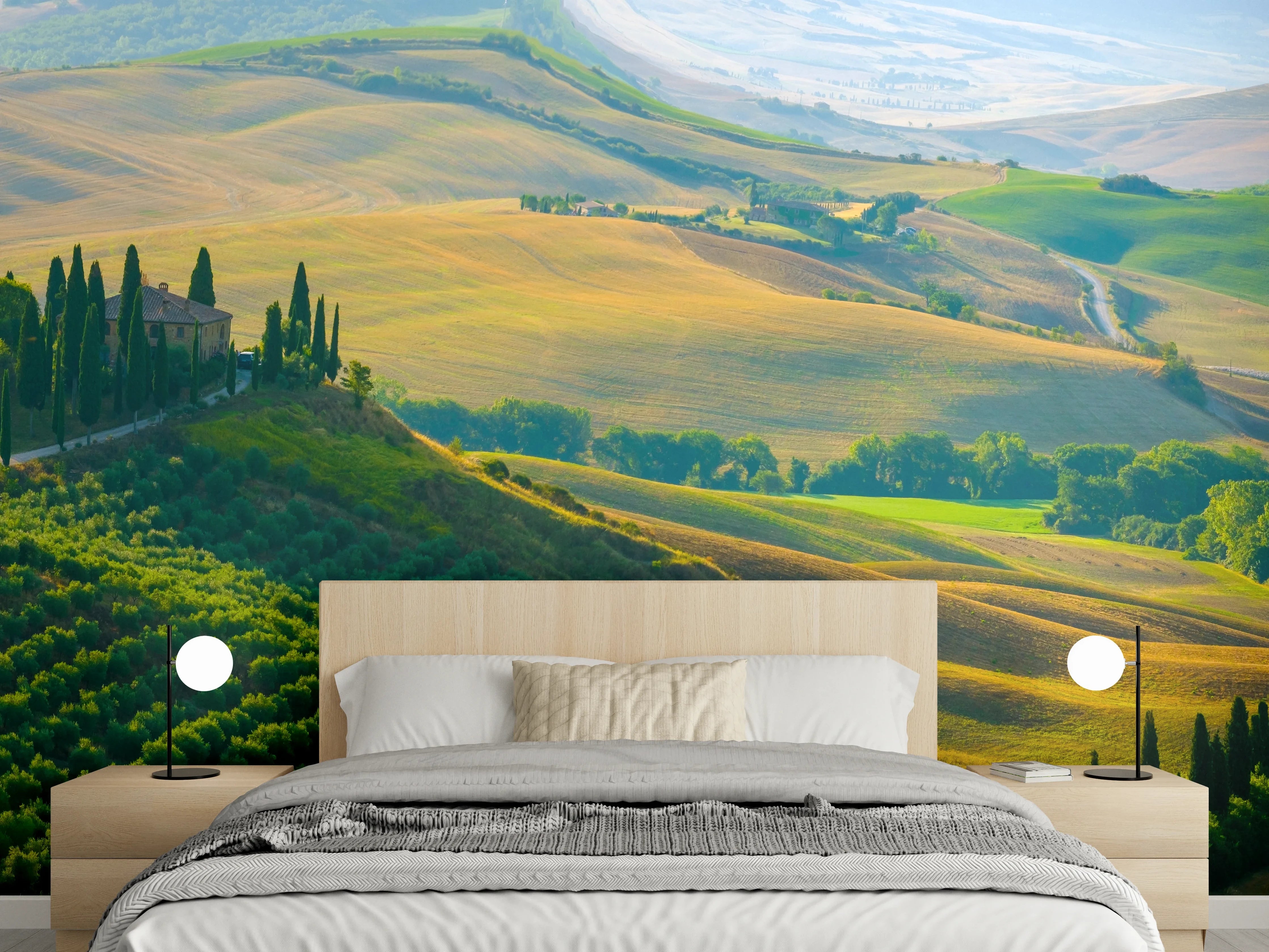 Wandverkleidung Schlafzimmer - Toskana Hügel in Grün