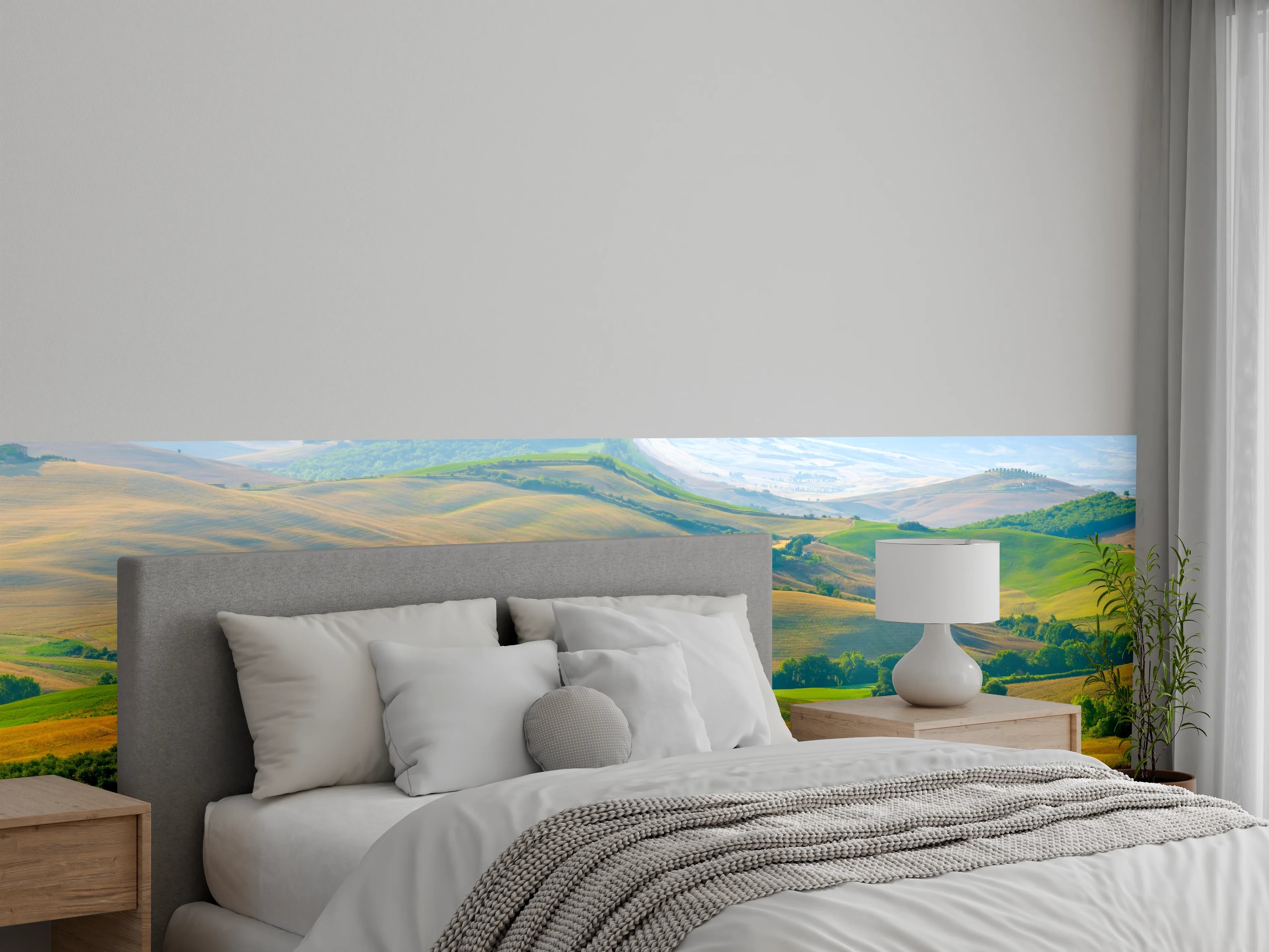 Wandverkleidung Schlafzimmer - Toskana Hügel in Grün