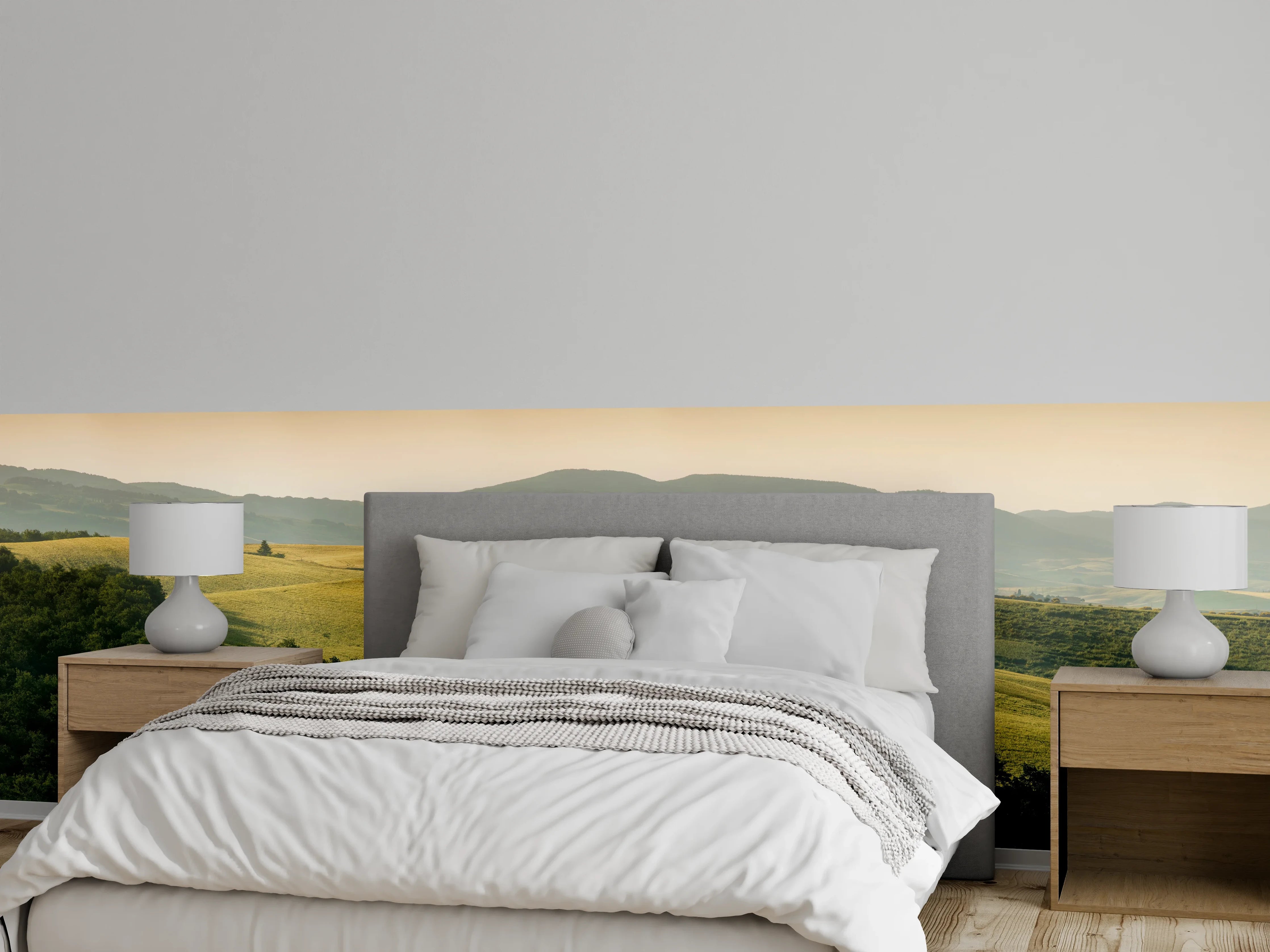Wandverkleidung Schlafzimmer - Toskanische Hügel in Goldgrün
