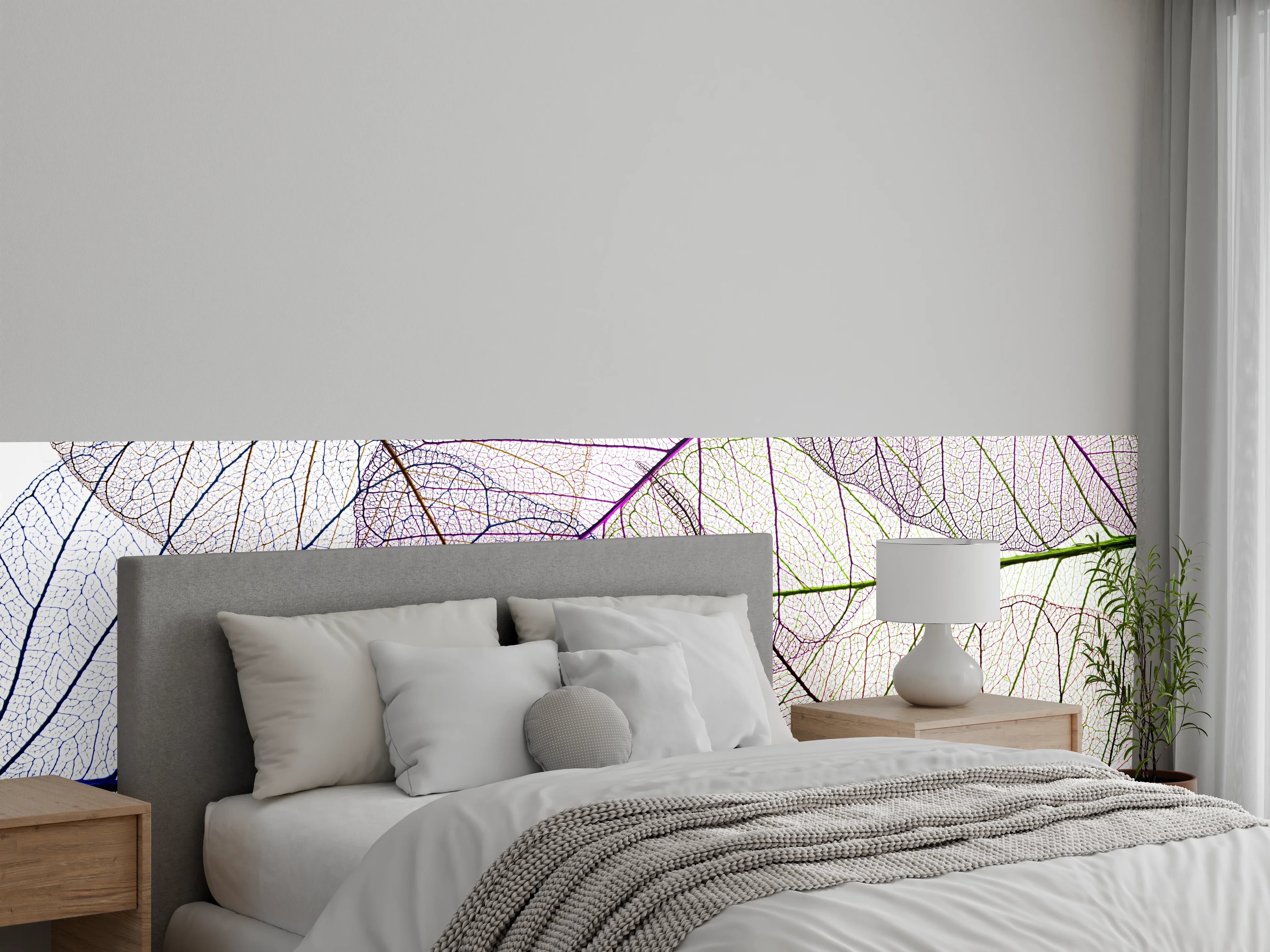 Wandverkleidung Schlafzimmer - Transparente Blätter in Pastellfarben Dekor