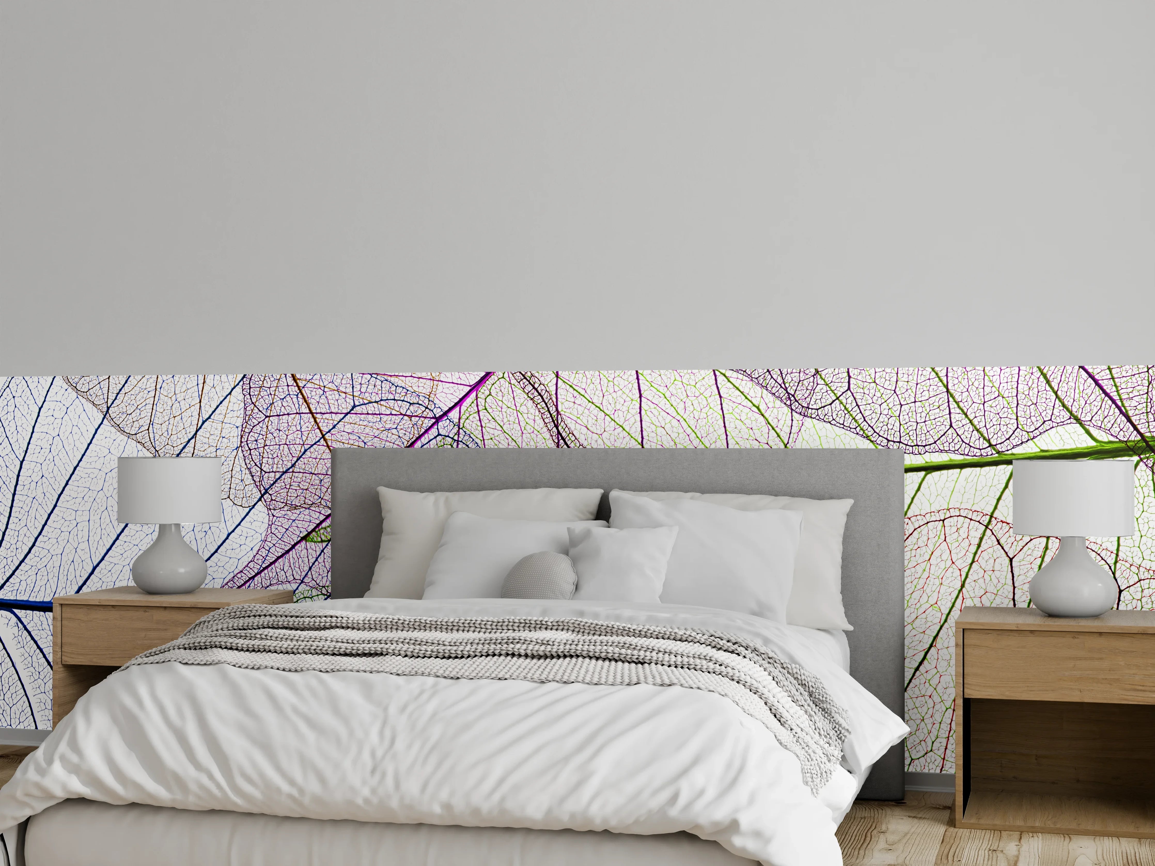 Wandverkleidung Schlafzimmer - Transparente Blätter in Pastellfarben Dekor