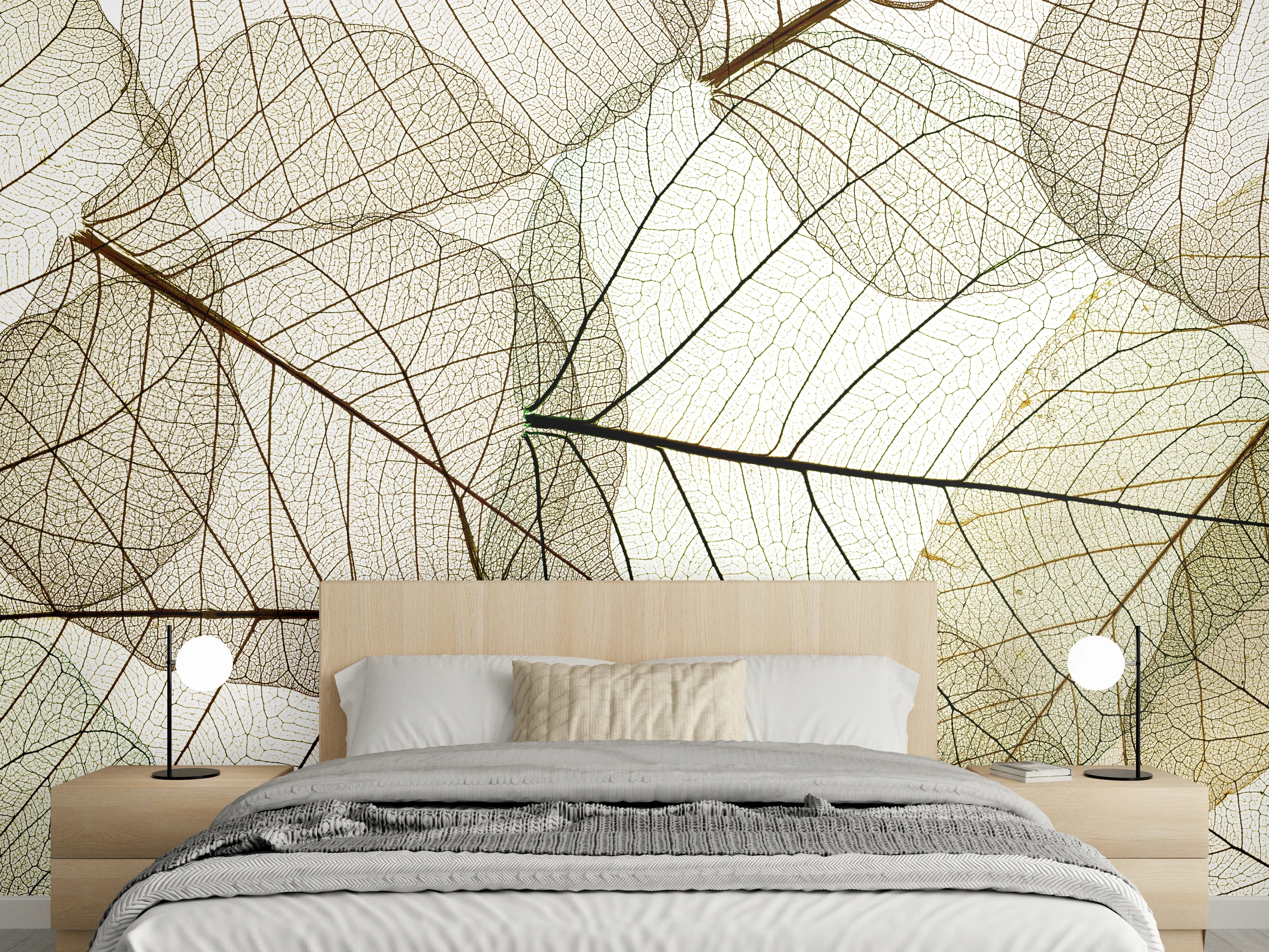 Wandverkleidung Schlafzimmer - Transparente Blätter mit feinen Adern