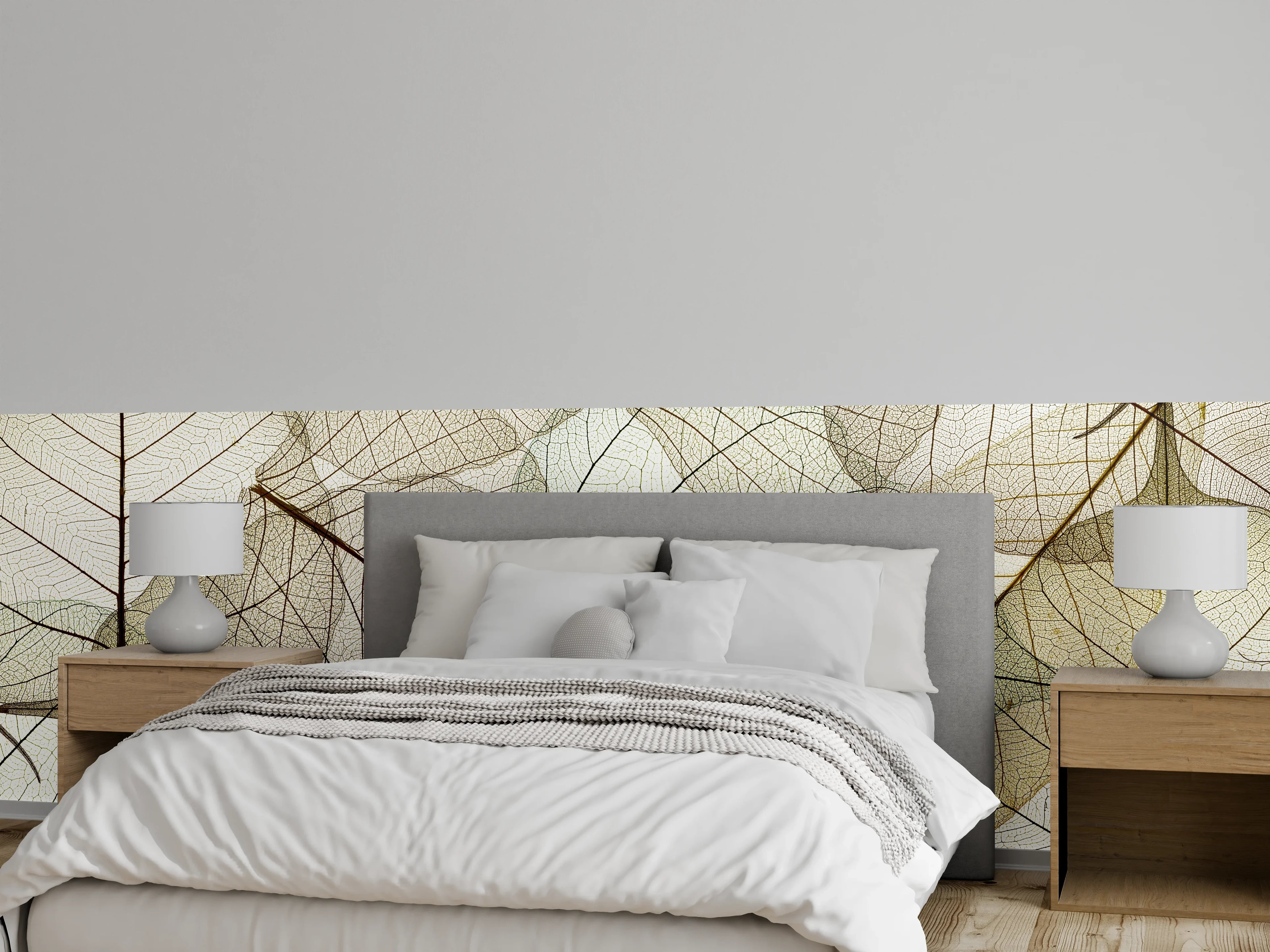 Wandverkleidung Schlafzimmer - Transparente Blätter mit feinen Adern
