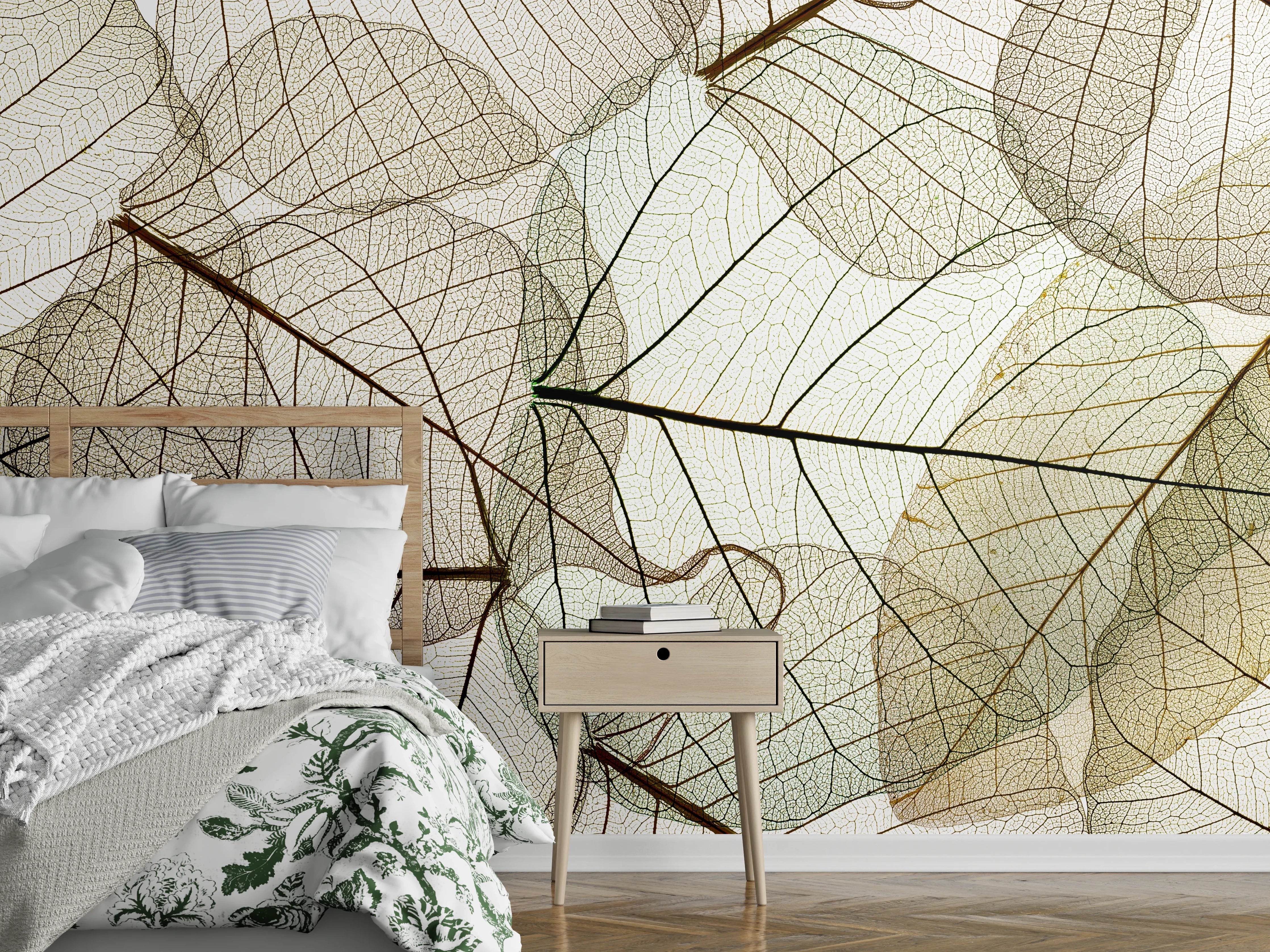Wandverkleidung Schlafzimmer - Transparente Blätter mit feinen Adern
