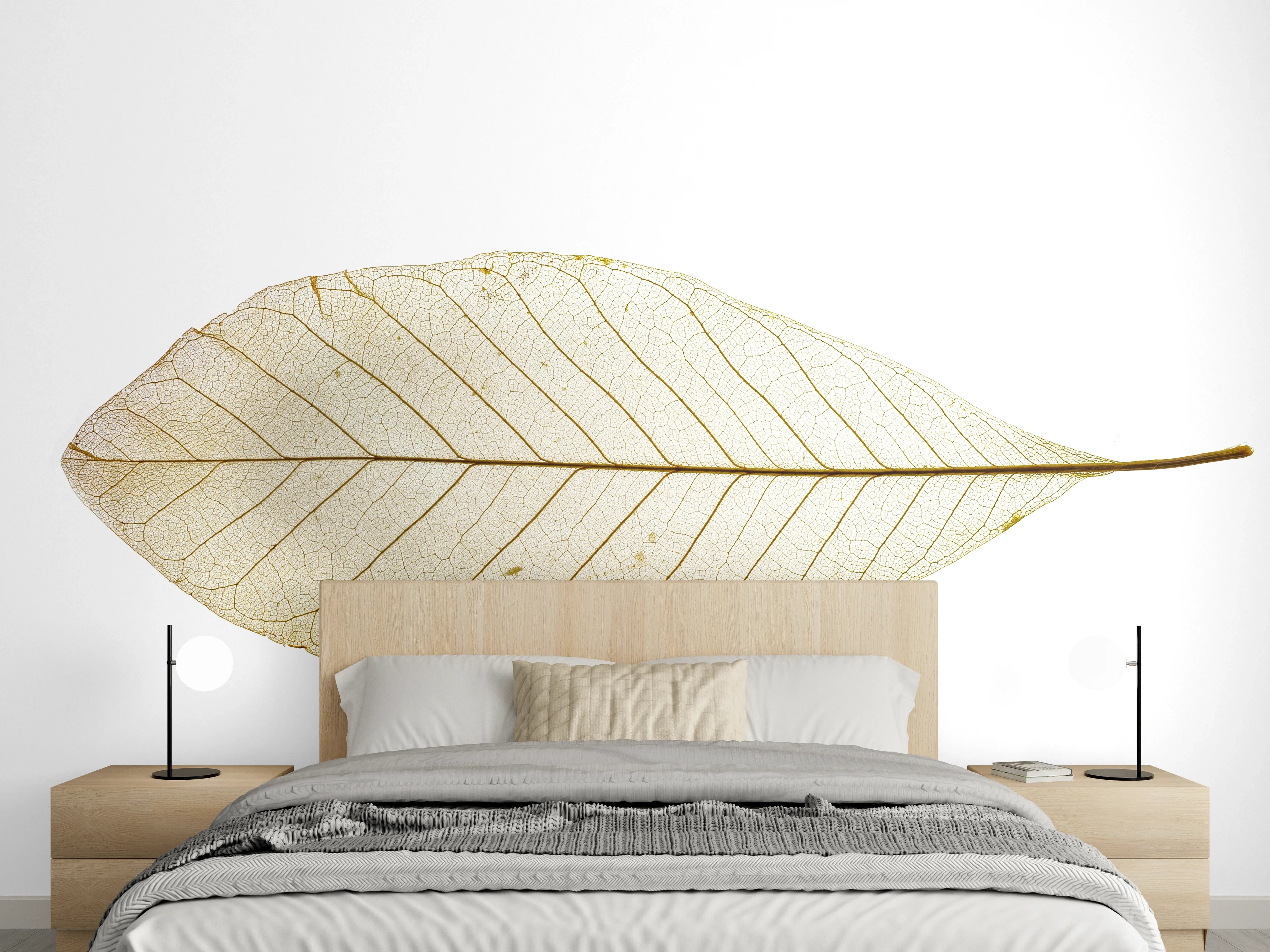Wandverkleidung Schlafzimmer - Transparentes Blatt – Weiß Beige Grautöne