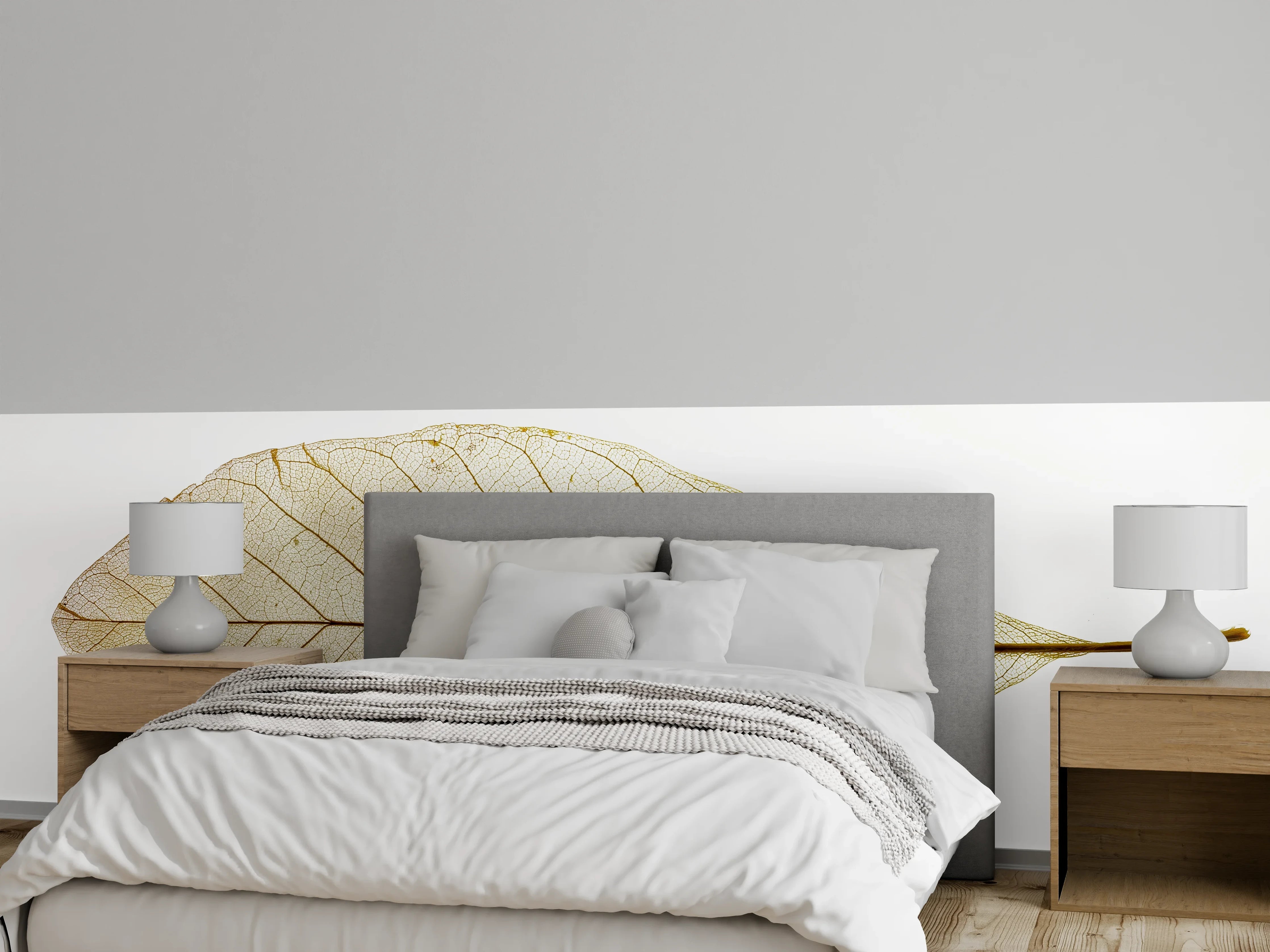 Wandverkleidung Schlafzimmer - Transparentes Blatt – Weiß Beige Grautöne