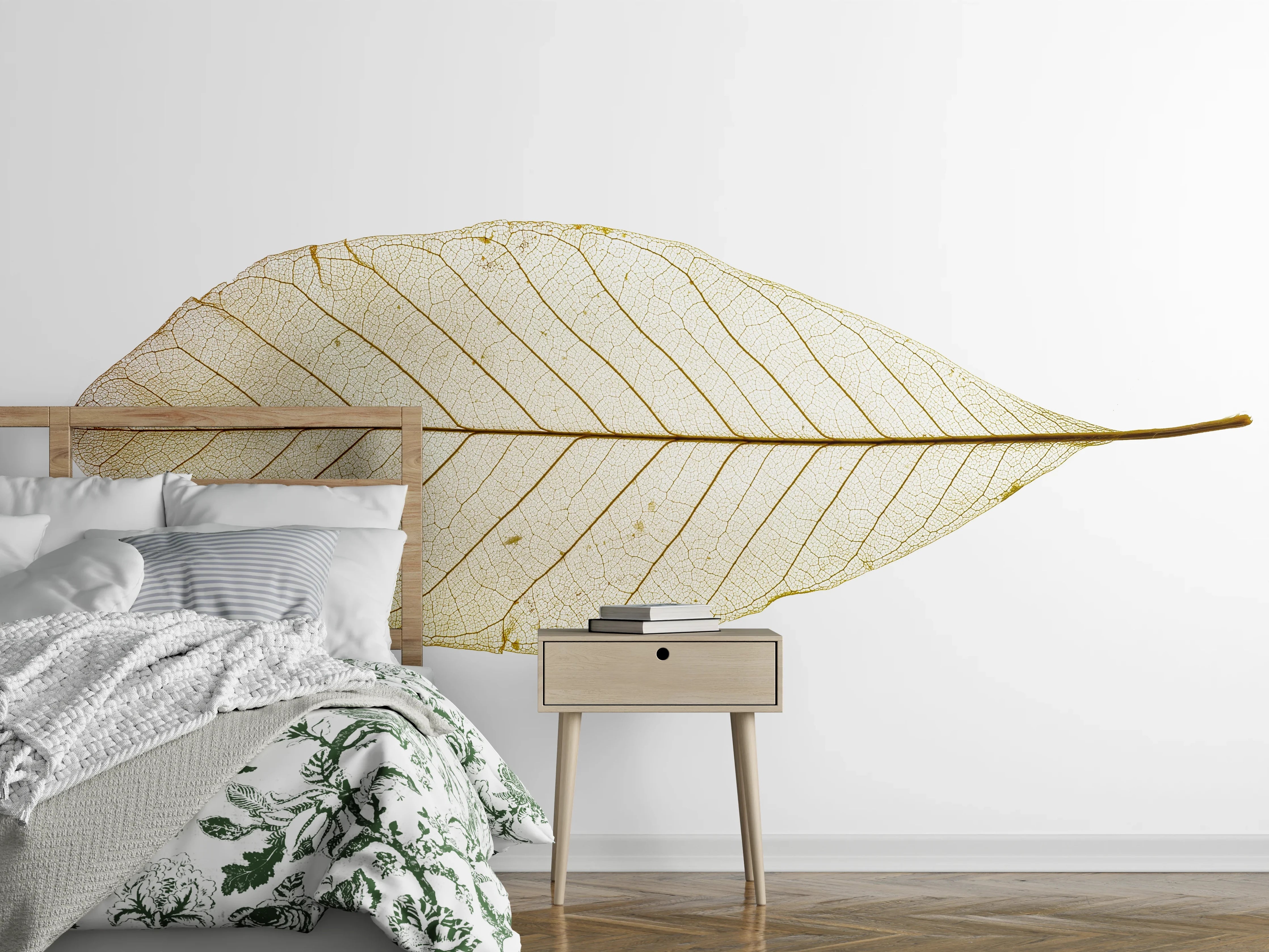 Wandverkleidung Schlafzimmer - Transparentes Blatt – Weiß Beige Grautöne