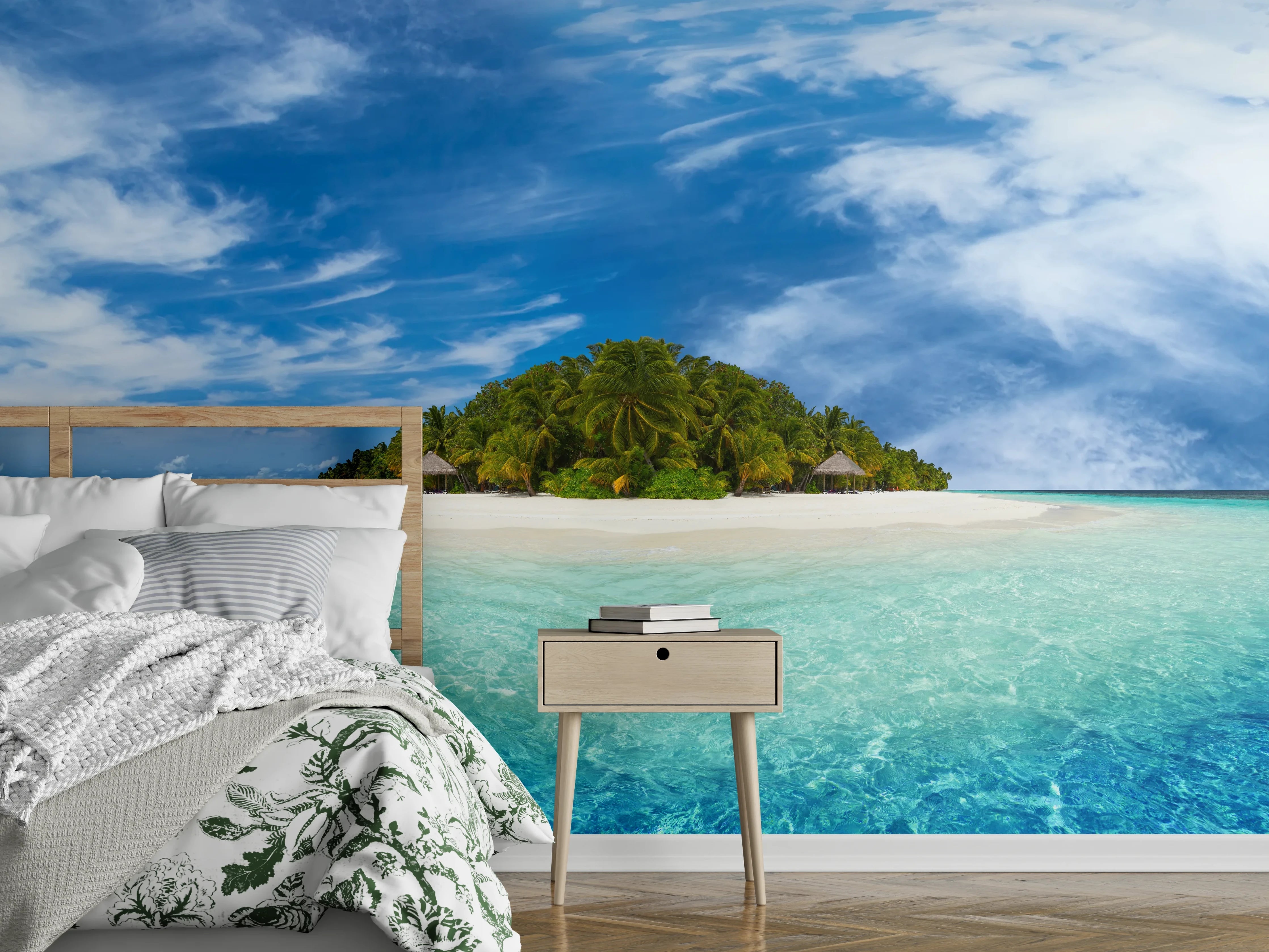 Wandverkleidung Schlafzimmer - Traumhafte Insel: Paradiesischer Strandblick