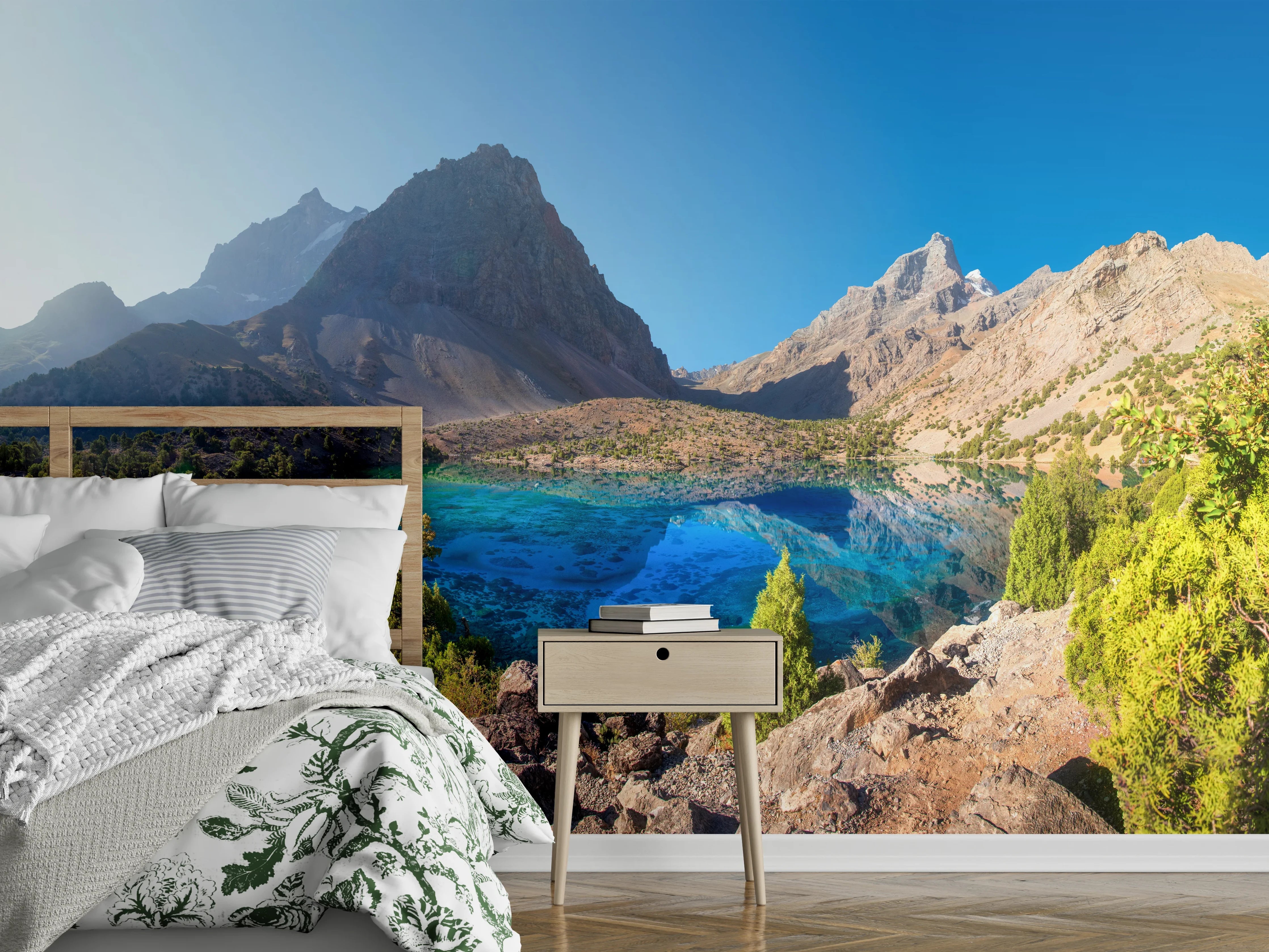 Wandverkleidung Schlafzimmer - Traumhafter Bergsee mit Gebirge