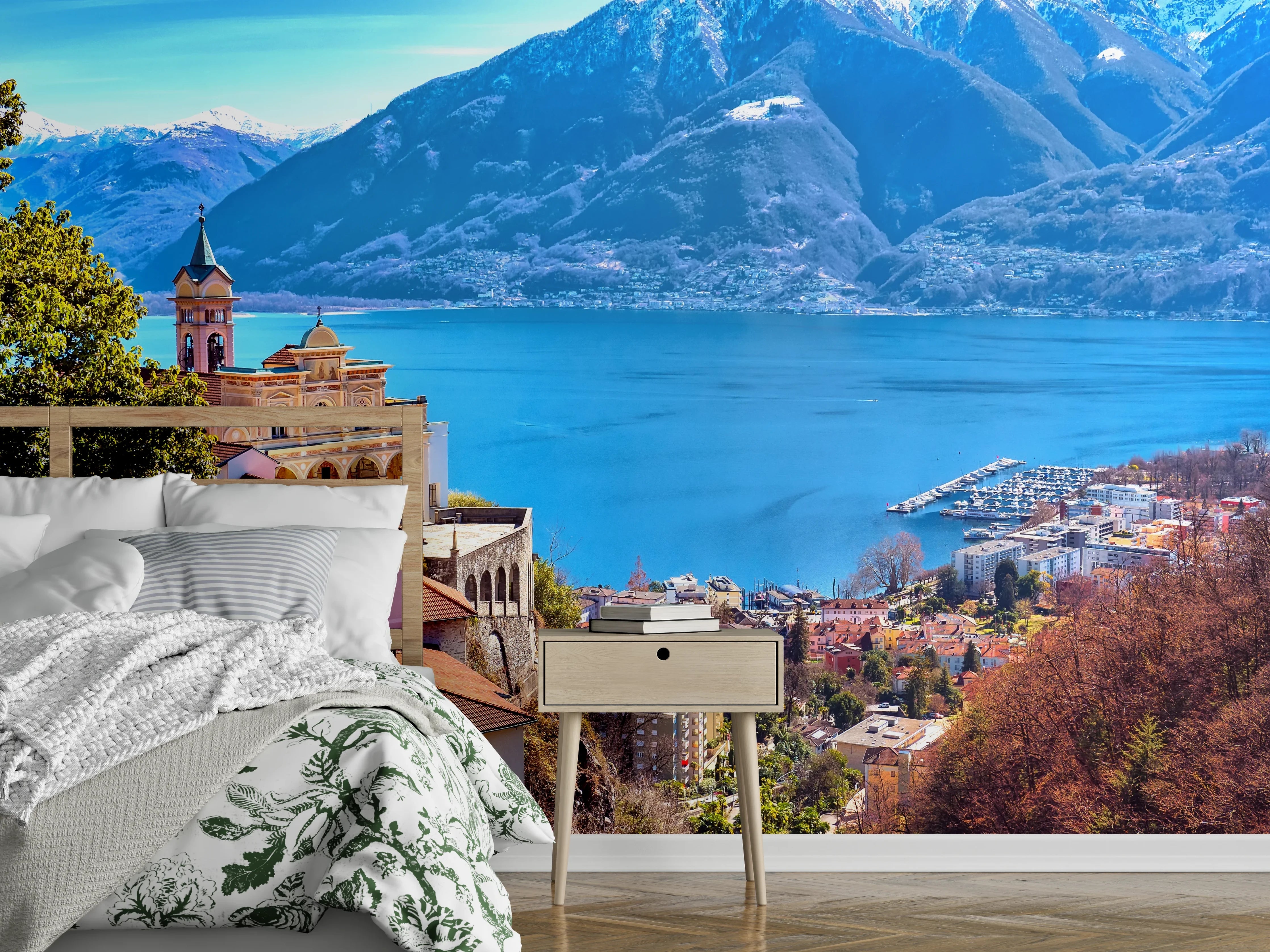 Wandverkleidung Schlafzimmer - Traumhafter Seeblick mit Bergen