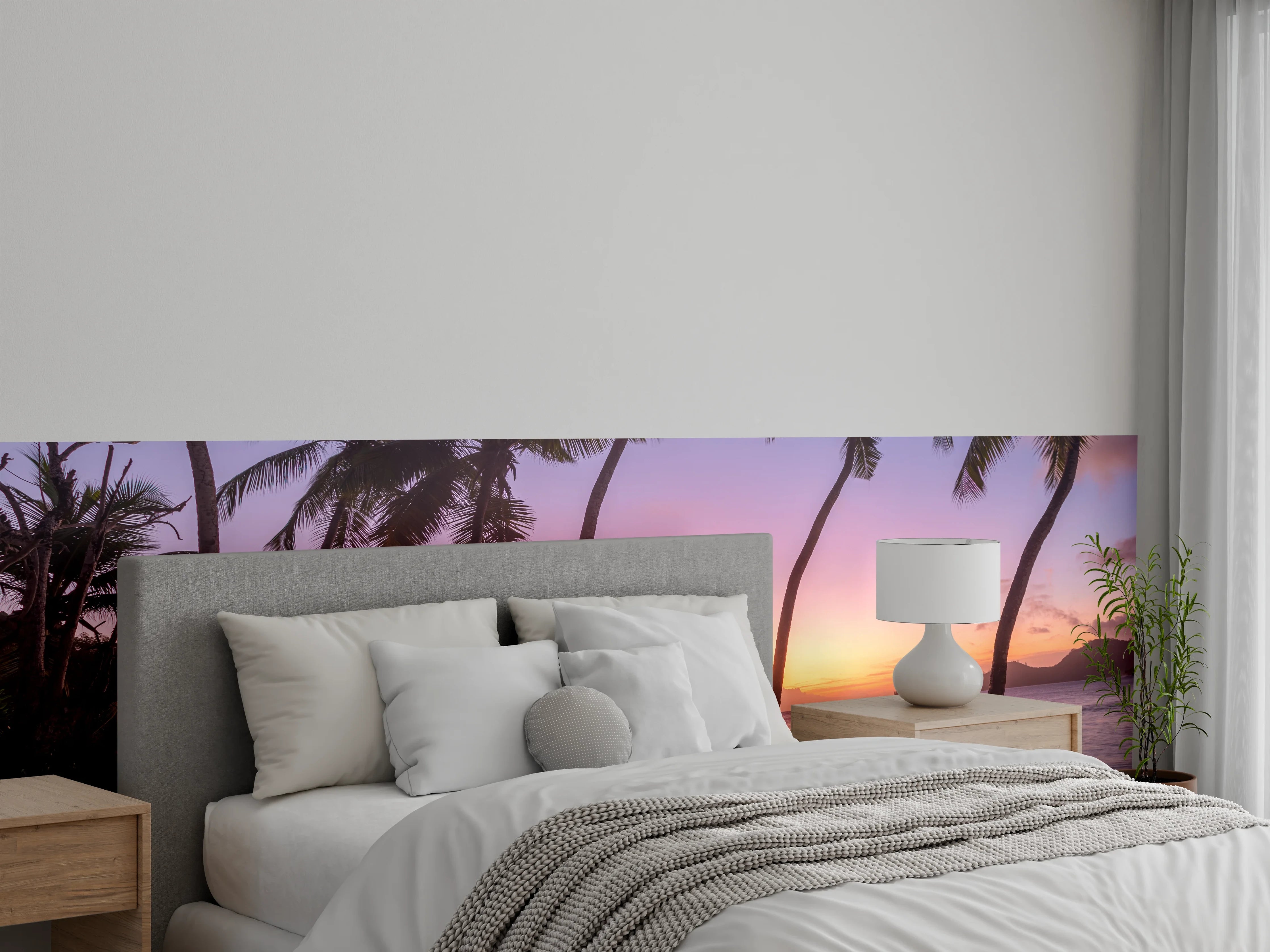 Wandverkleidung Schlafzimmer - Traumhafter Sonnenuntergang am Palmenstrand
