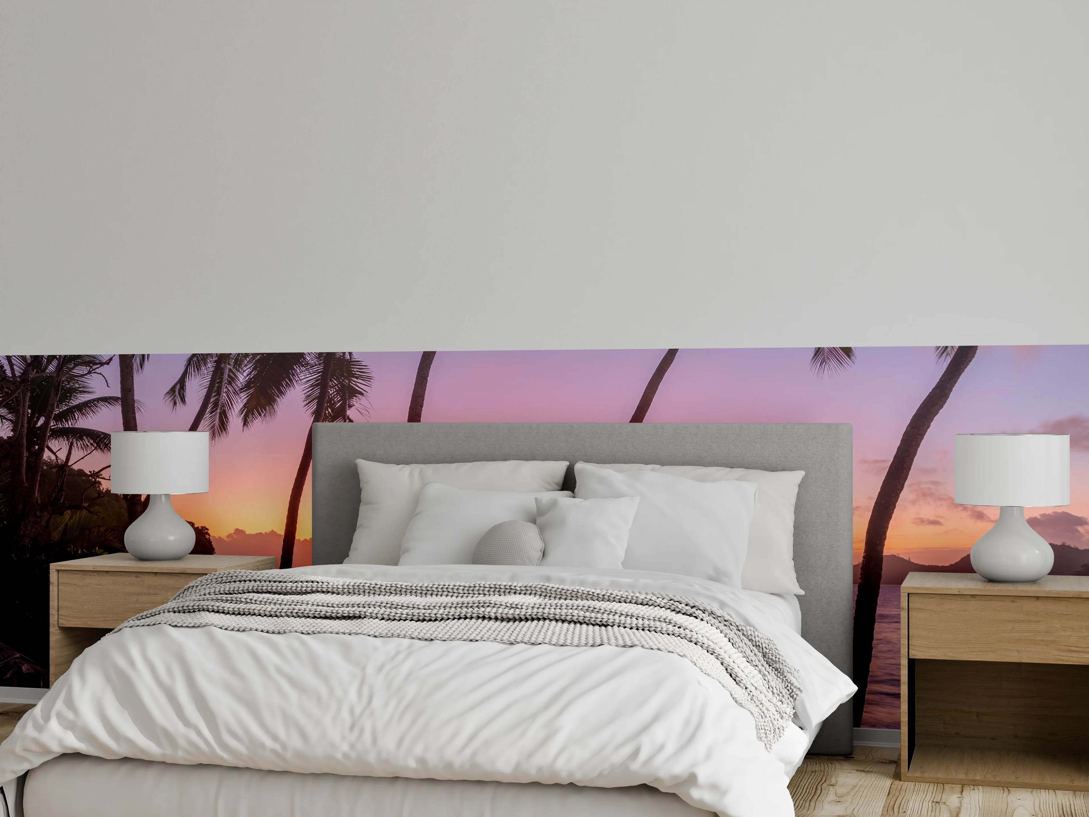 Wandverkleidung Schlafzimmer - Traumhafter Sonnenuntergang am Palmenstrand