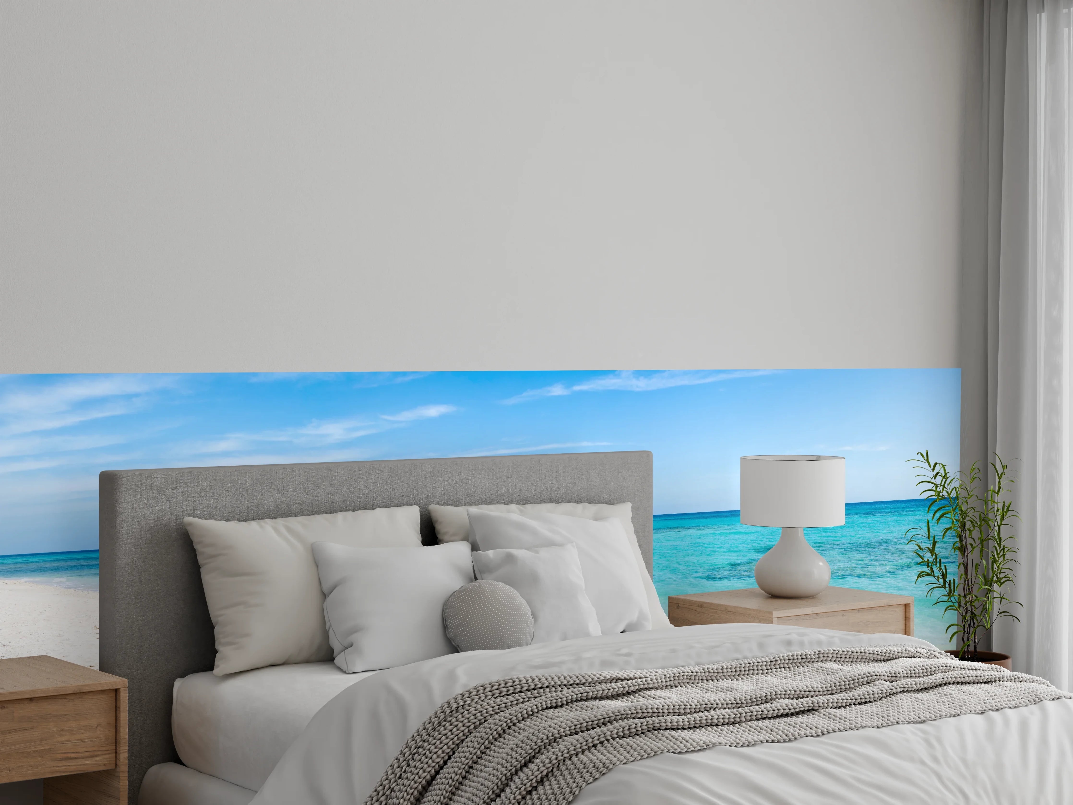Wandverkleidung Schlafzimmer - Traumhafter Strand – Meerblau & Weiß