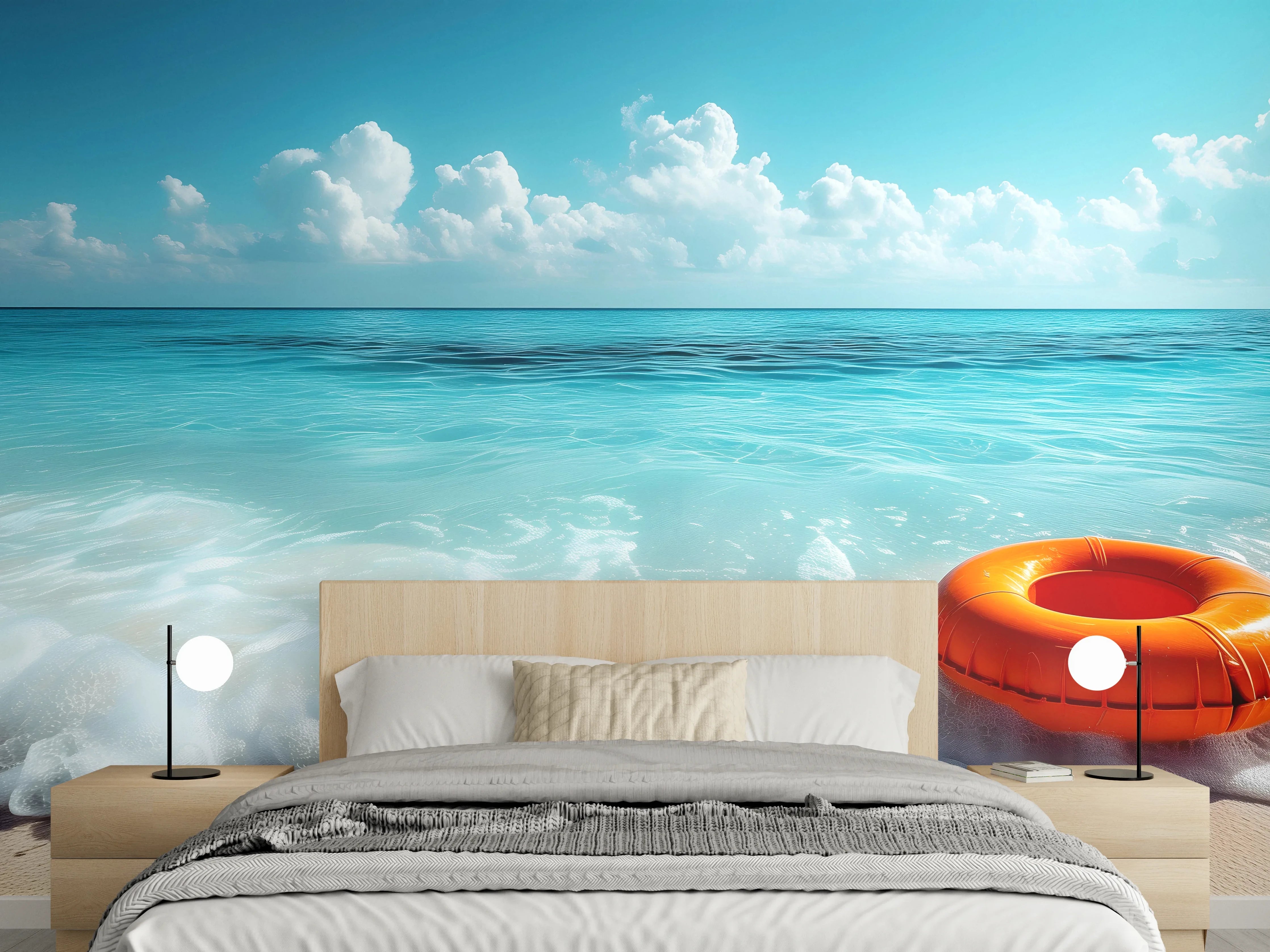Wandverkleidung Schlafzimmer - Traumhafter Strand mit Badereifen Dekor