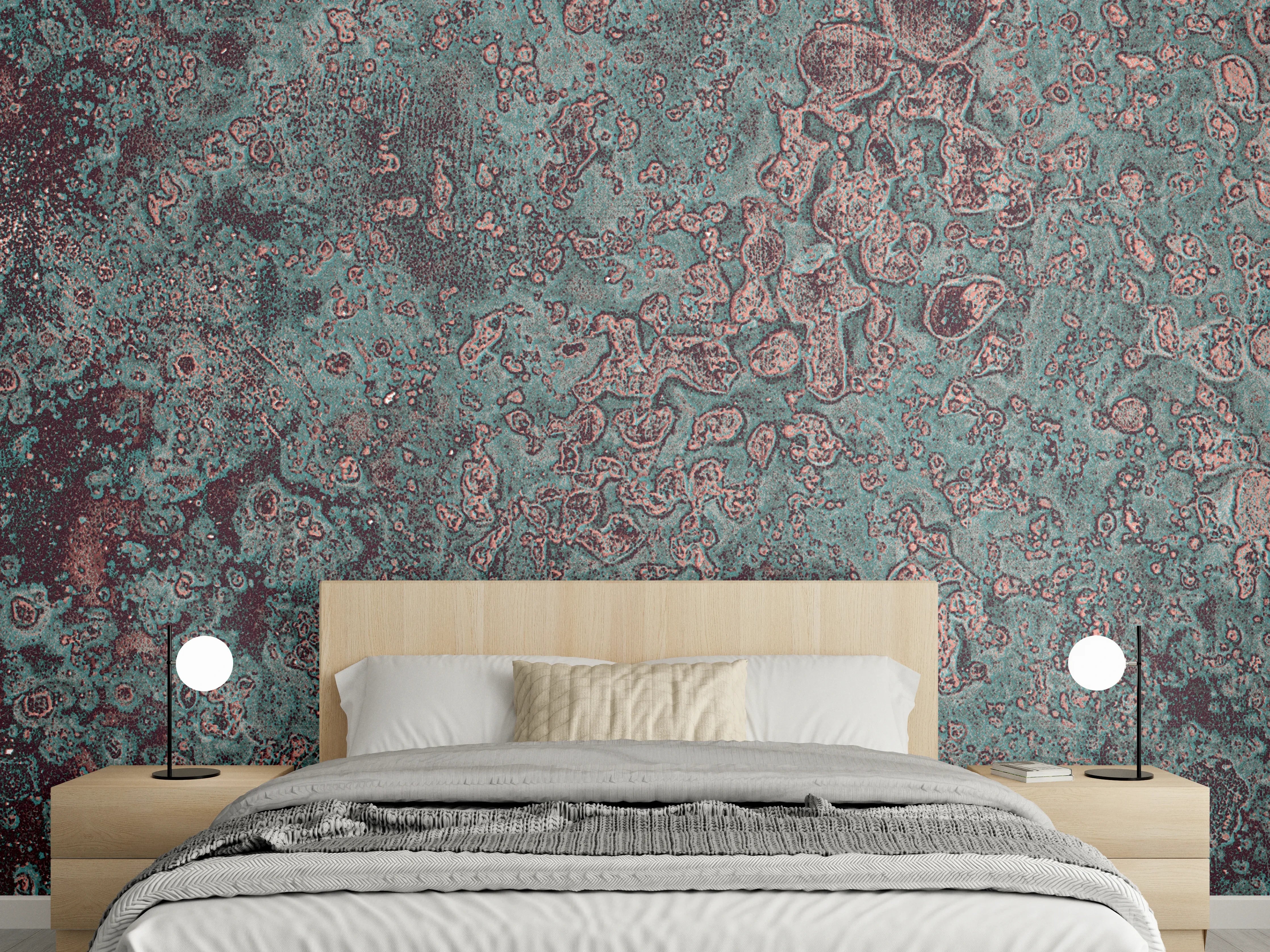 Wandverkleidung Schlafzimmer - Trendige Marmor-Optik Türkis Rosa Grau