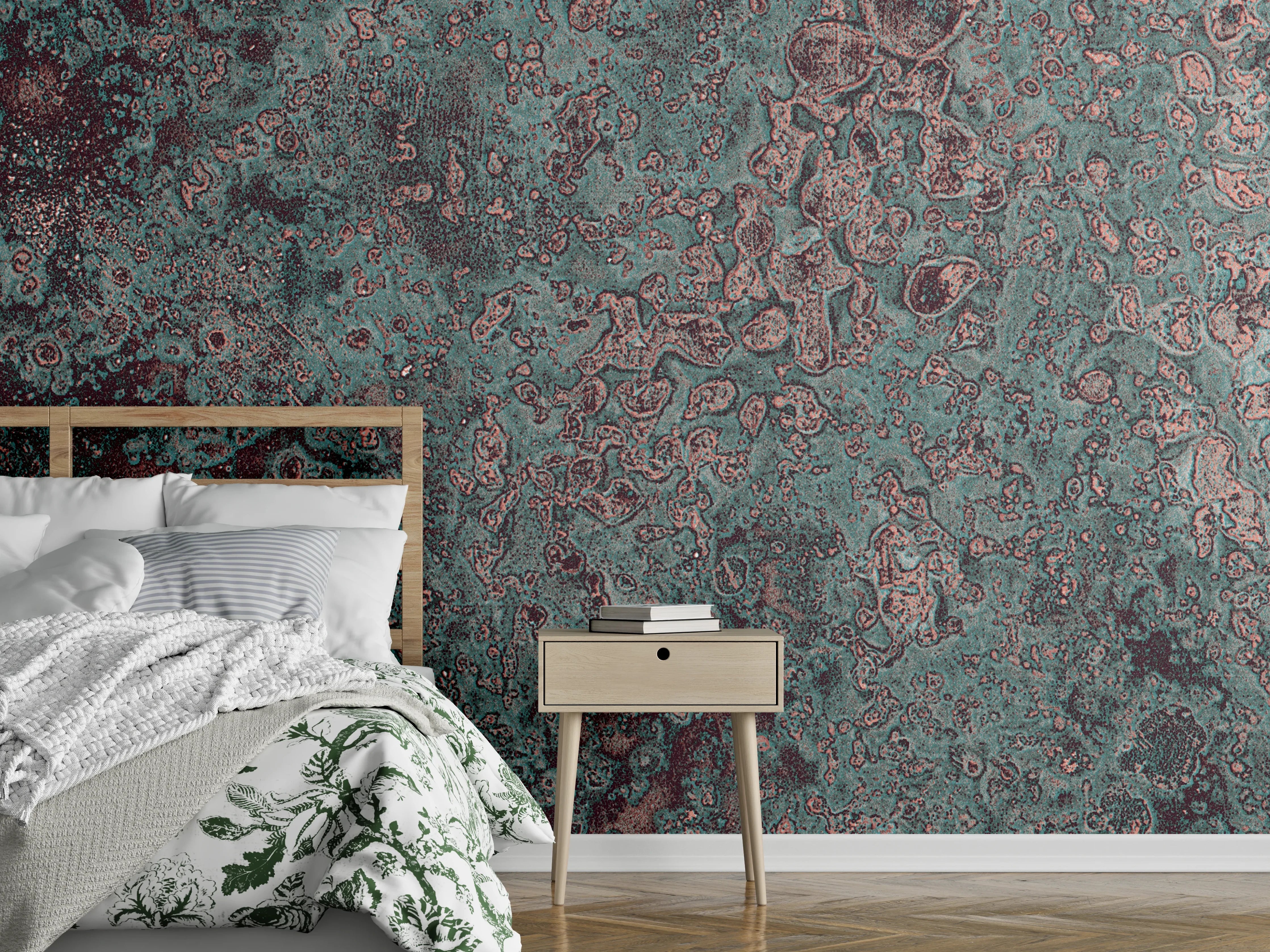 Wandverkleidung Schlafzimmer - Trendige Marmor-Optik Türkis Rosa Grau