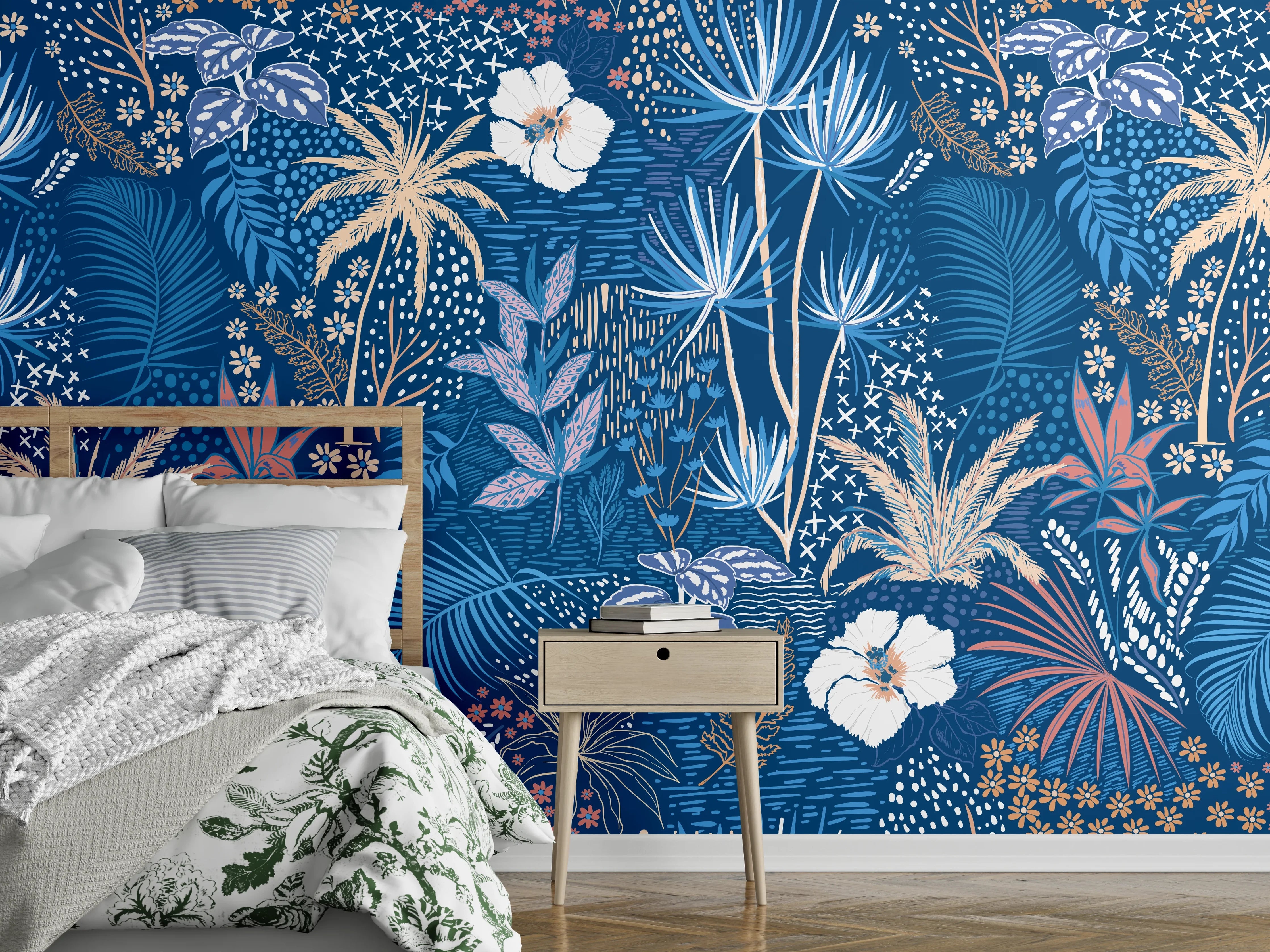 Wandverkleidung Schlafzimmer - Tropische Azurblätter
