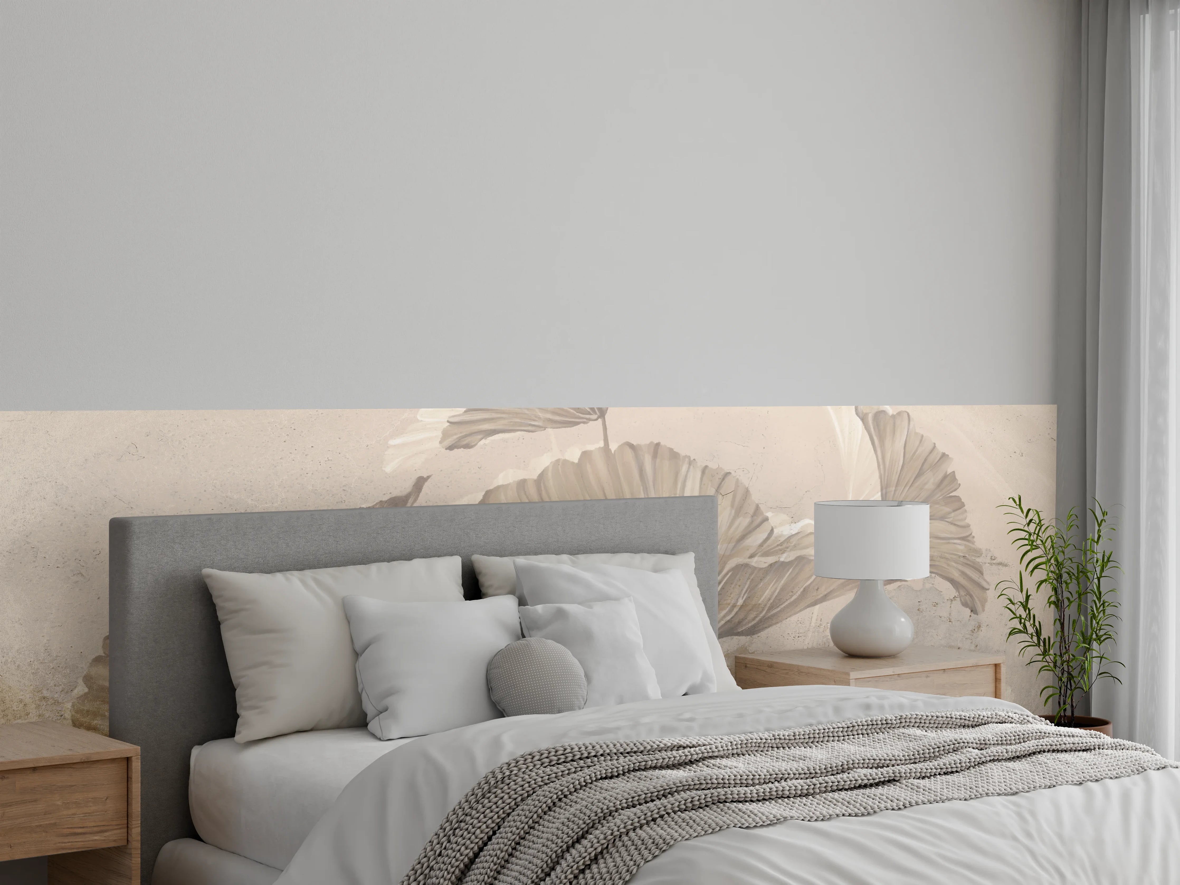 Wandverkleidung Schlafzimmer - Tropische Blätter - Zeichnung