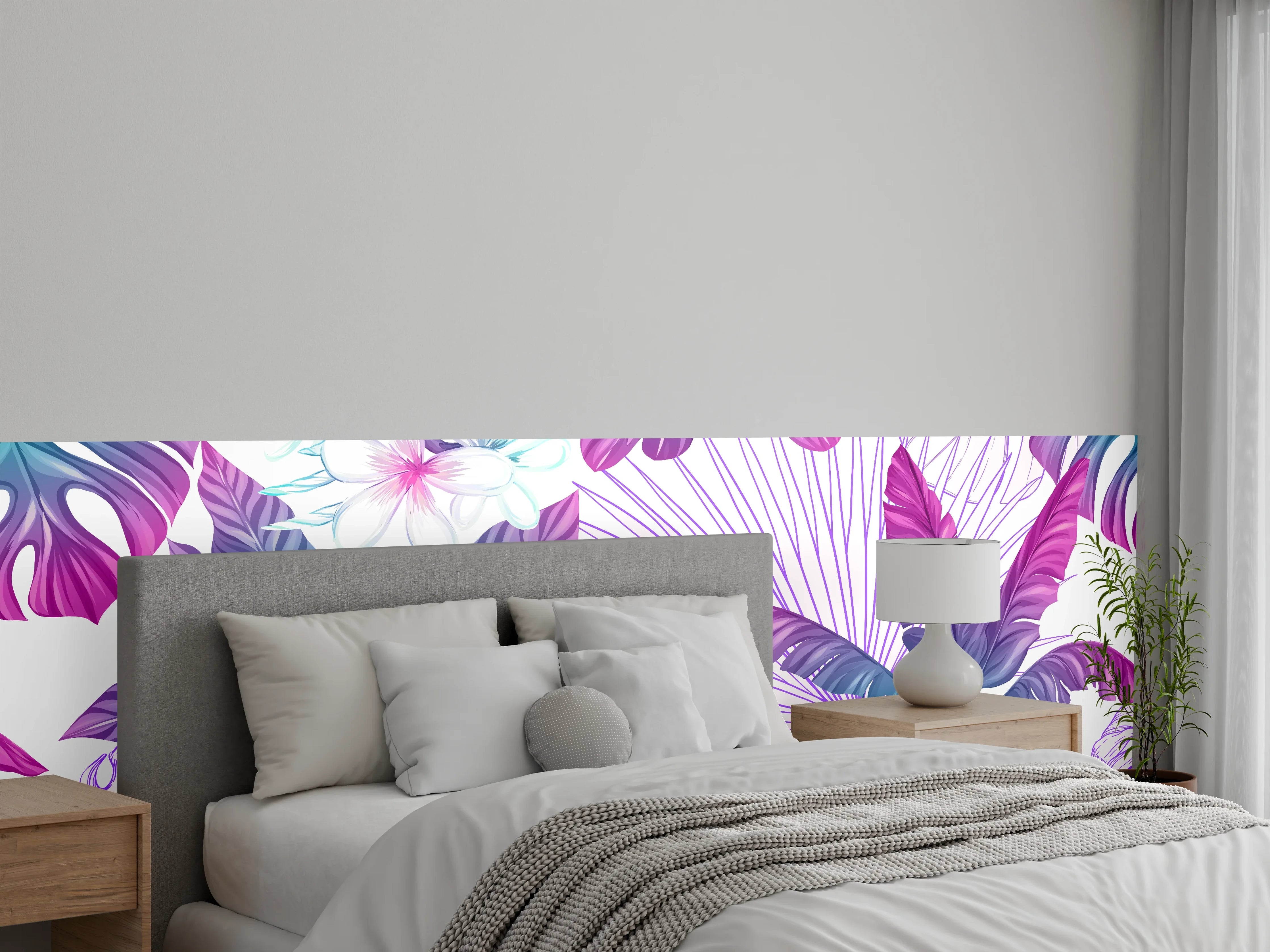 Wandverkleidung Schlafzimmer - Tropische Blätter Aquarell Muster