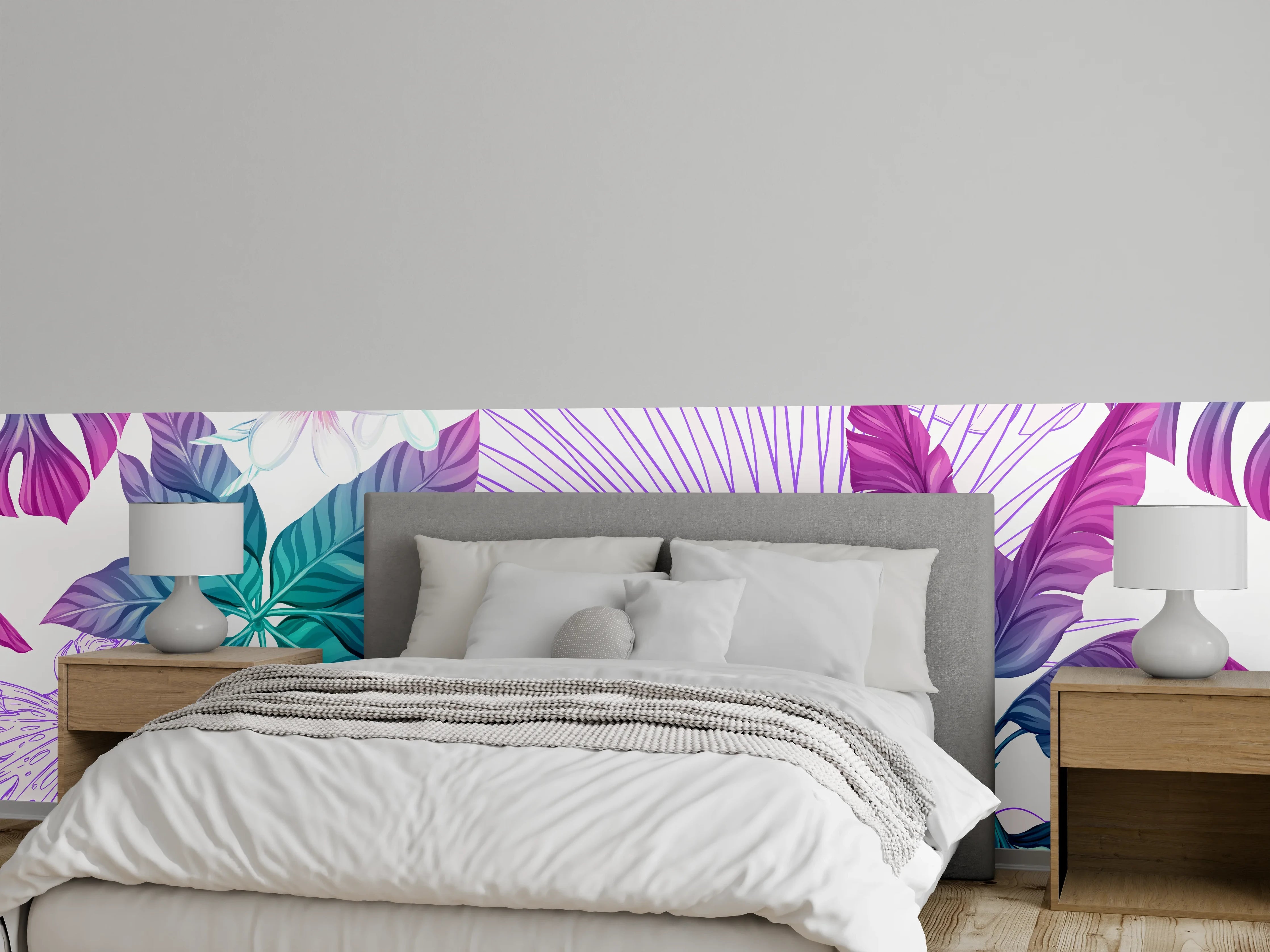 Wandverkleidung Schlafzimmer - Tropische Blätter Aquarell Muster