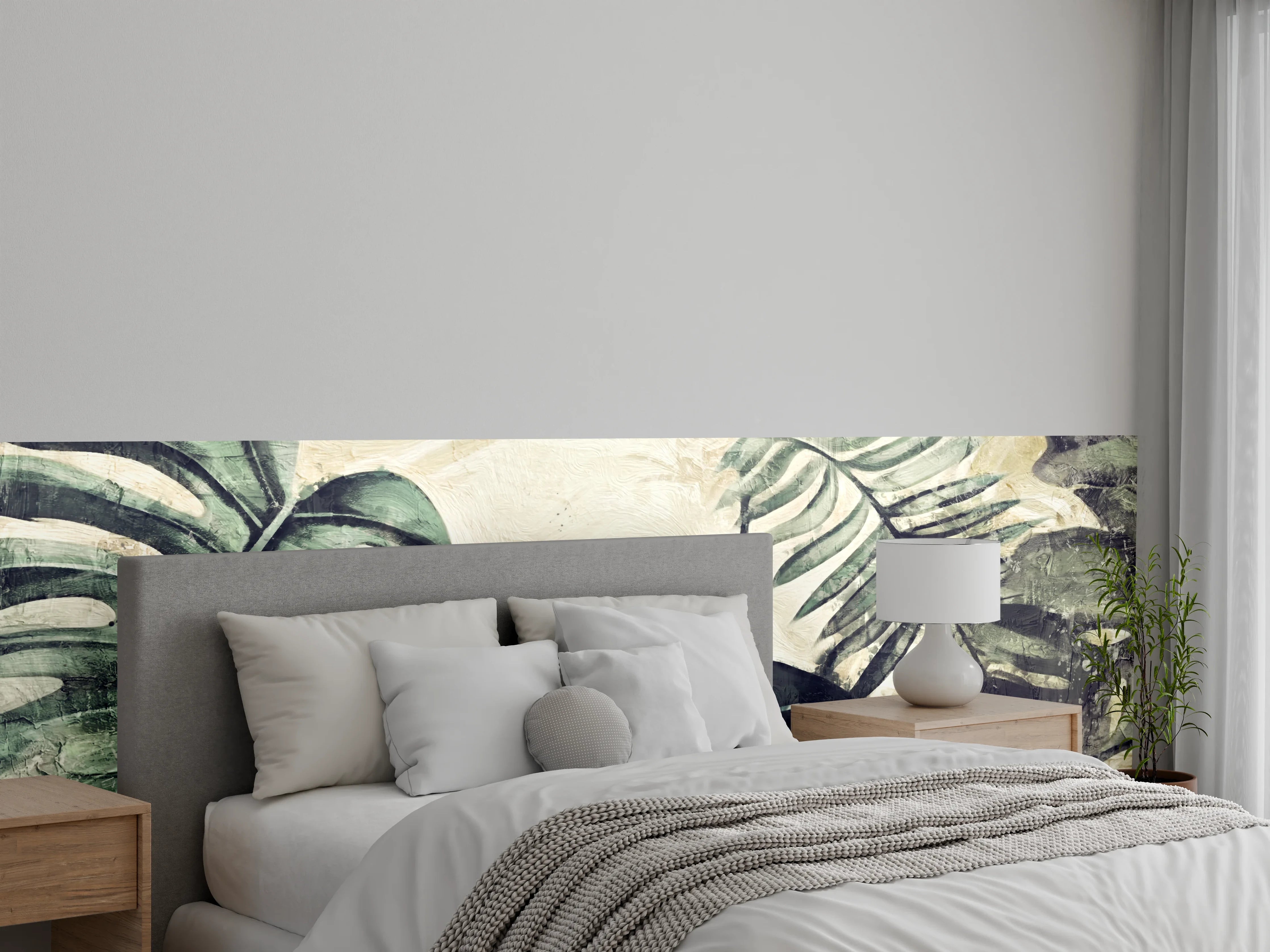 Wandverkleidung Schlafzimmer - Tropische Blätter Aquarell Naturgrün