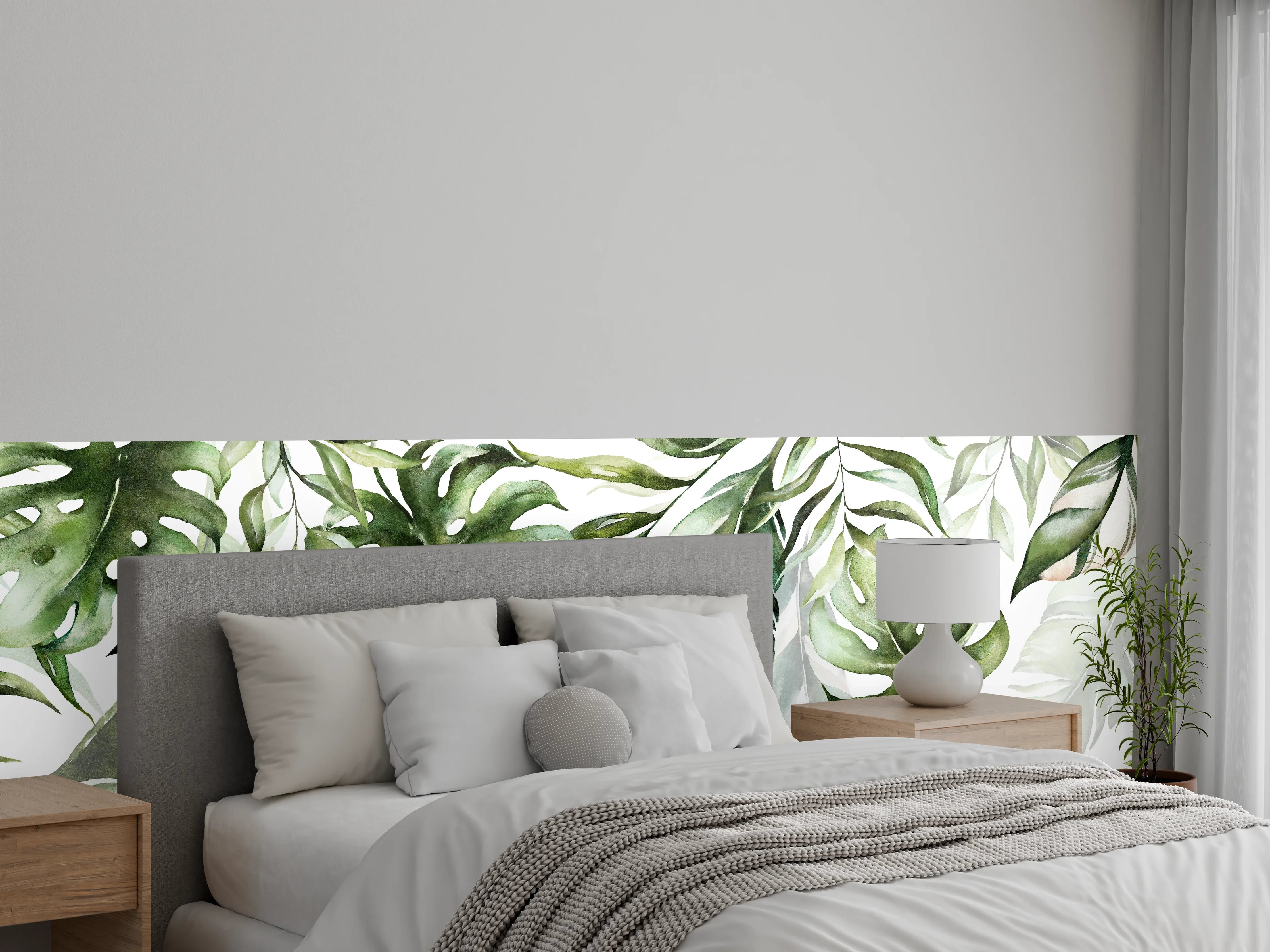 Wandverkleidung Schlafzimmer - Tropische Blätter Aquarell Wanddekor