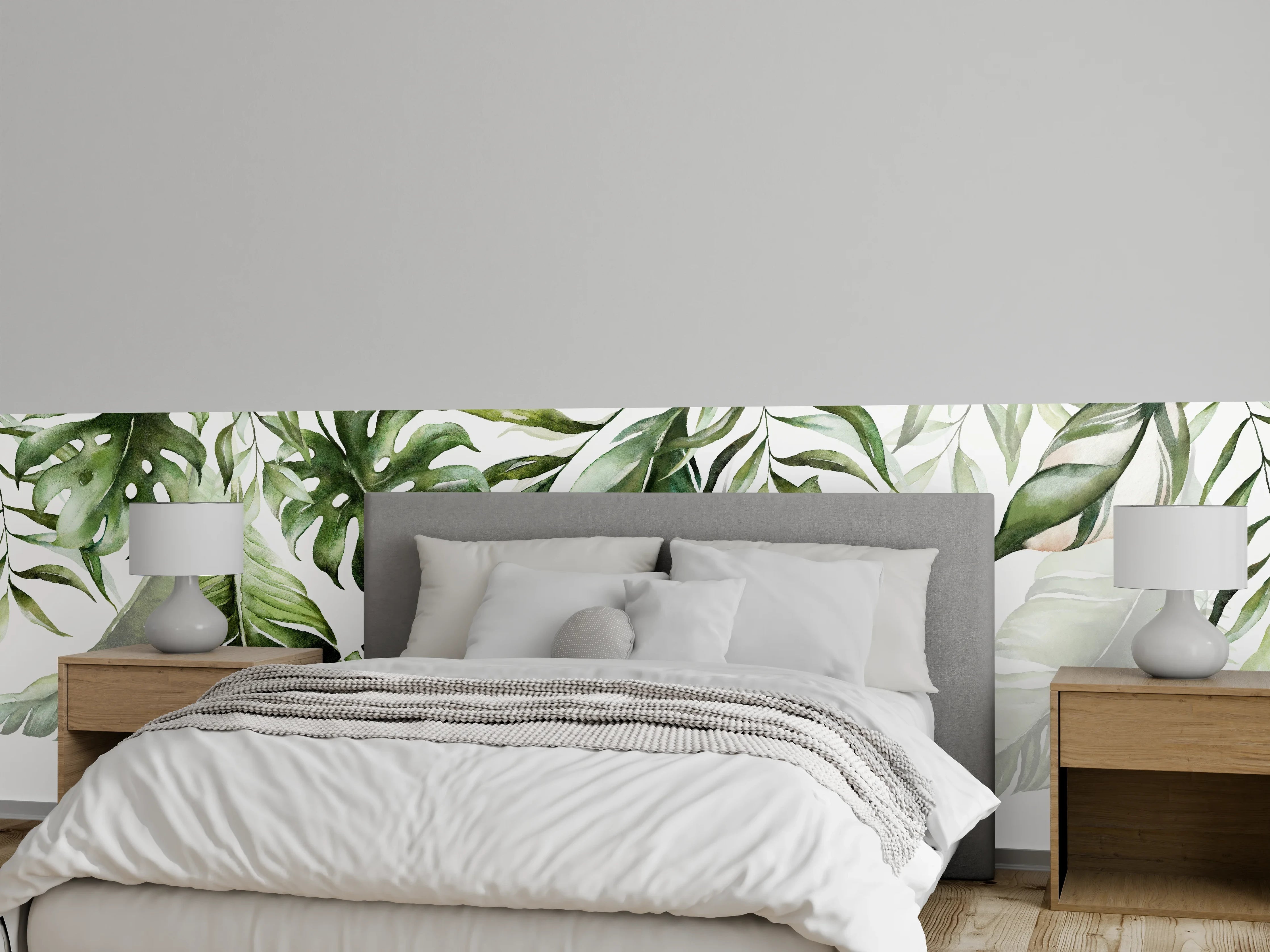 Wandverkleidung Schlafzimmer - Tropische Blätter Aquarell Wanddekor