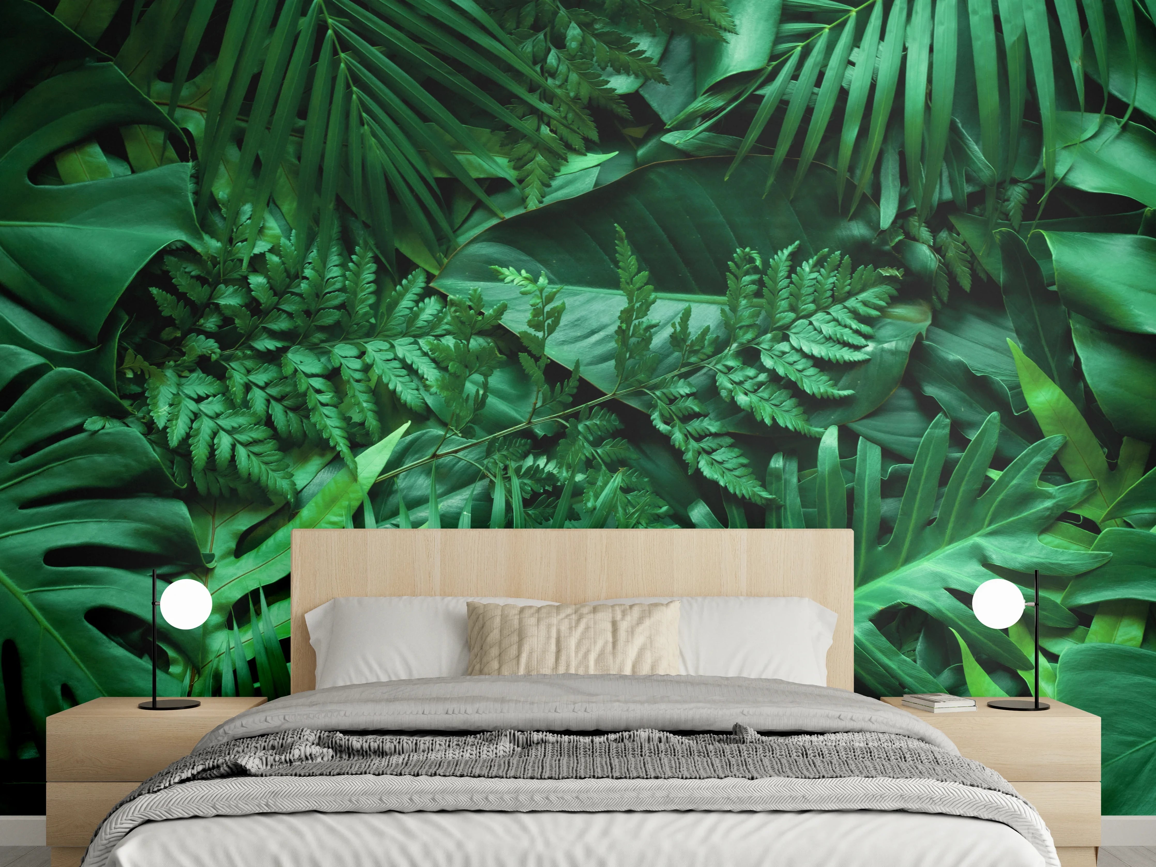 Wandverkleidung Schlafzimmer - Tropische Blätterpracht als Wanddekor