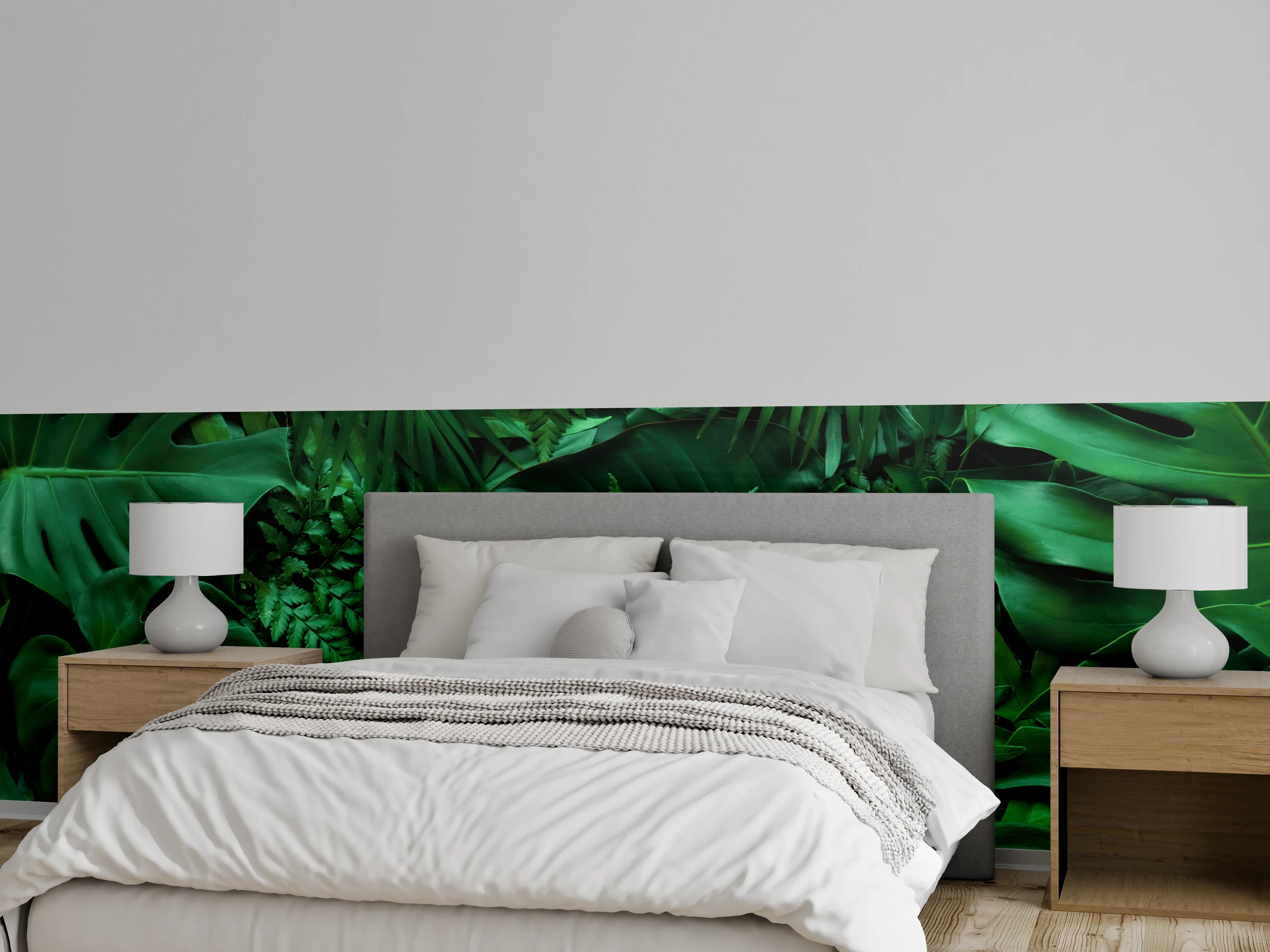Wandverkleidung Schlafzimmer - Tropische Blätterpracht als Wanddekor