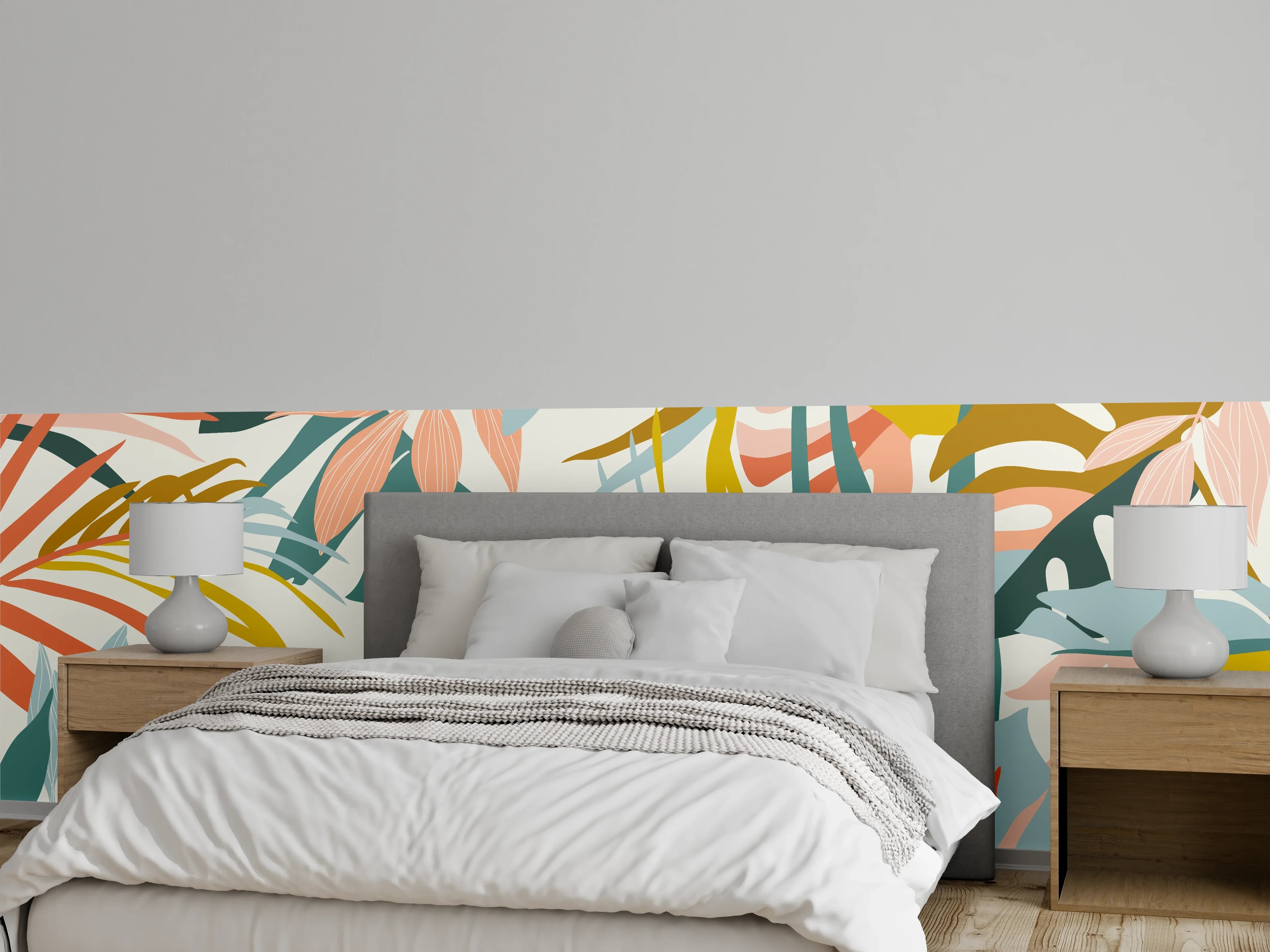 Wandverkleidung Schlafzimmer - Tropische Blatt Illustration Pastell