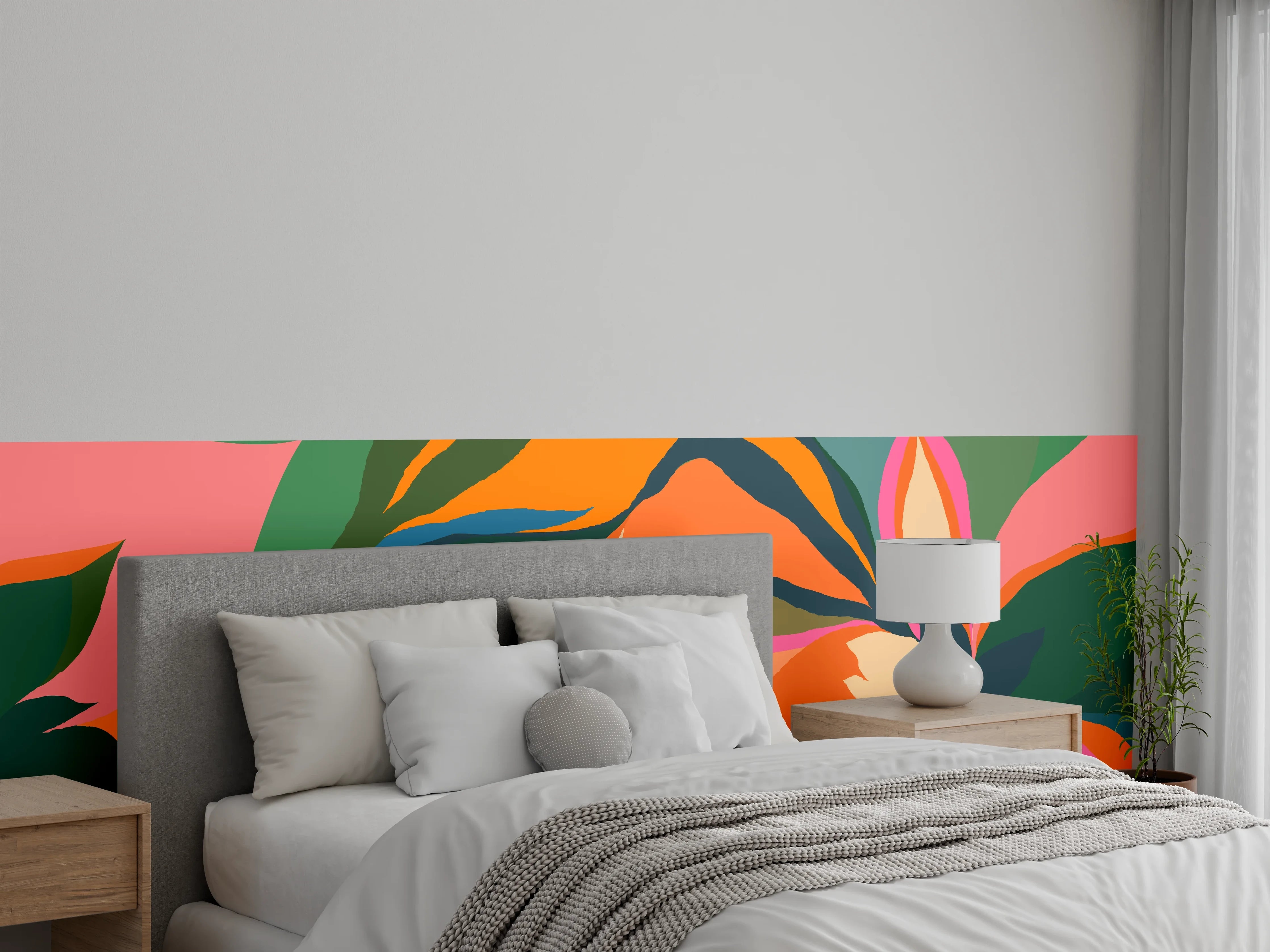 Wandverkleidung Schlafzimmer - Tropische Blüten in Orange