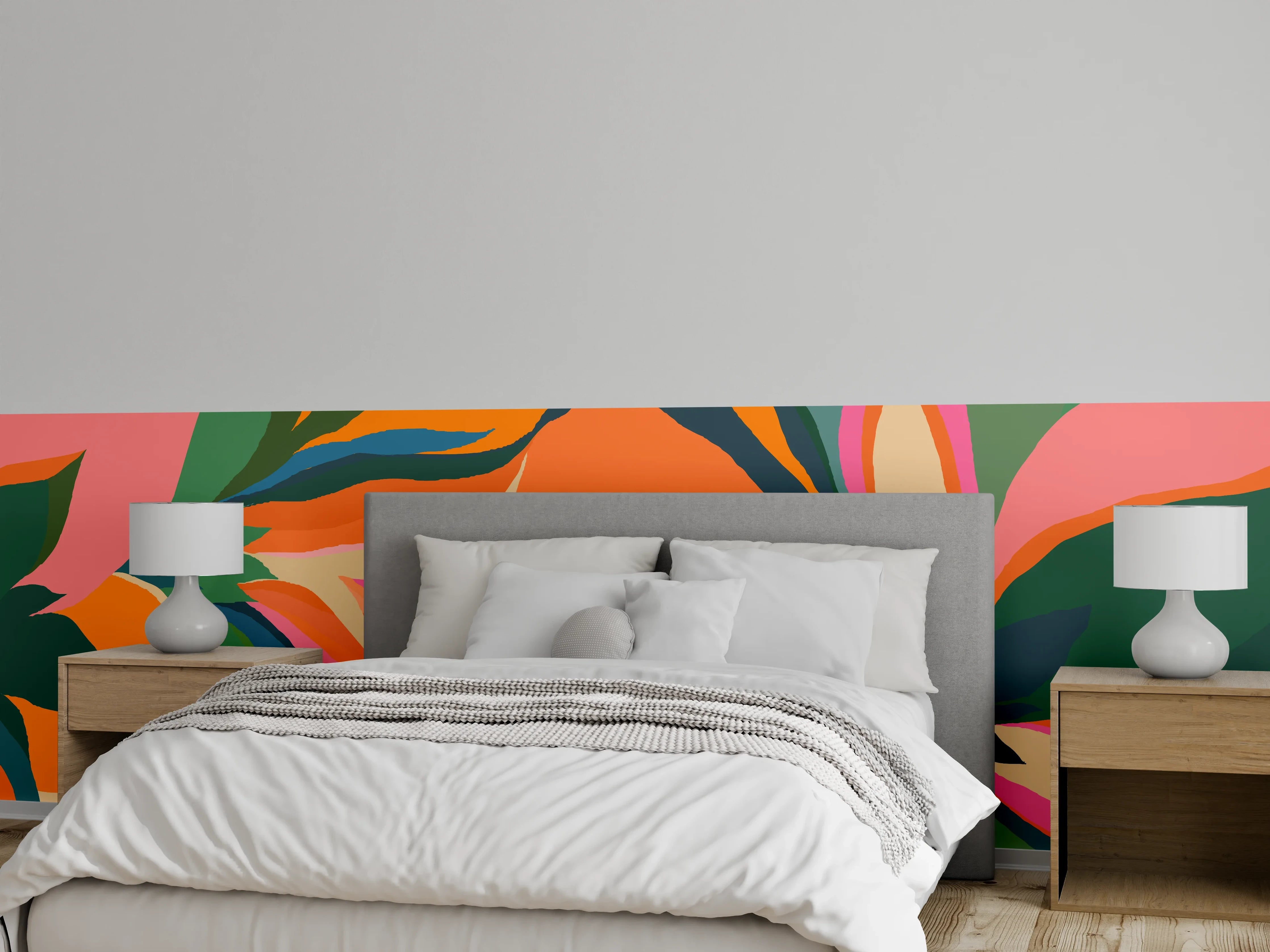 Wandverkleidung Schlafzimmer - Tropische Blüten in Orange