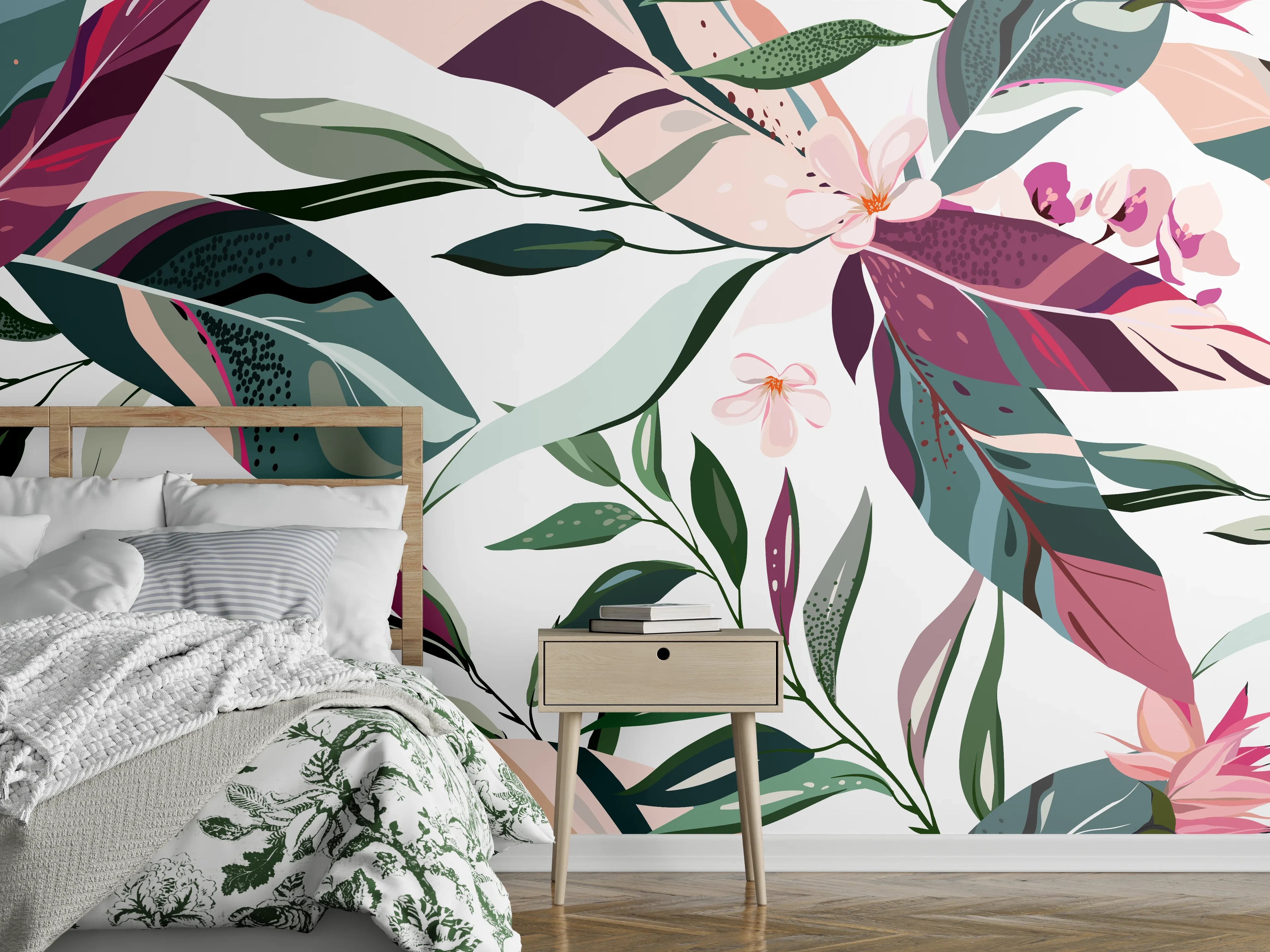 Wandverkleidung Schlafzimmer - Tropische Blumenkunst