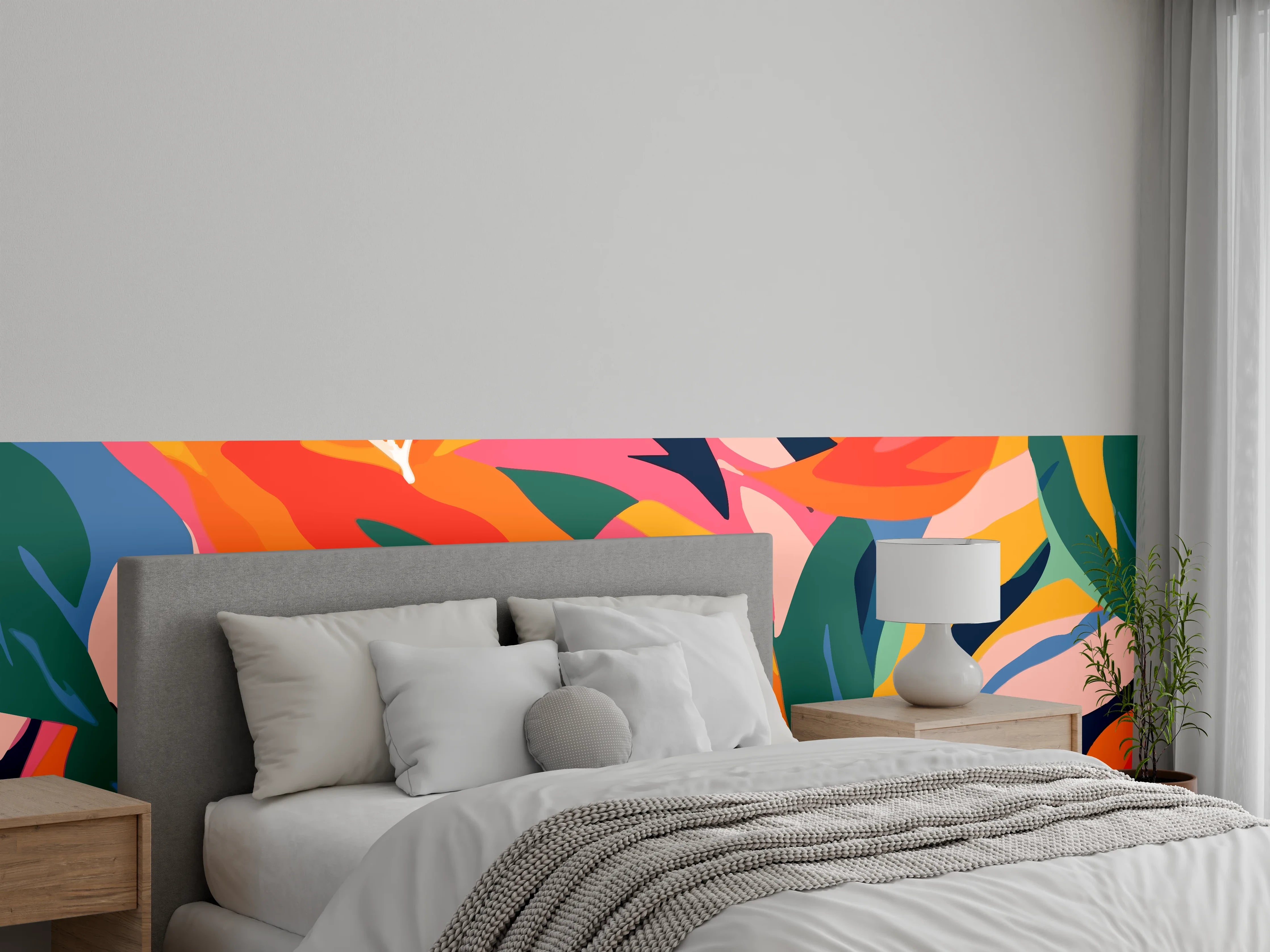 Wandverkleidung Schlafzimmer - Tropische Bunte Blumenillustration