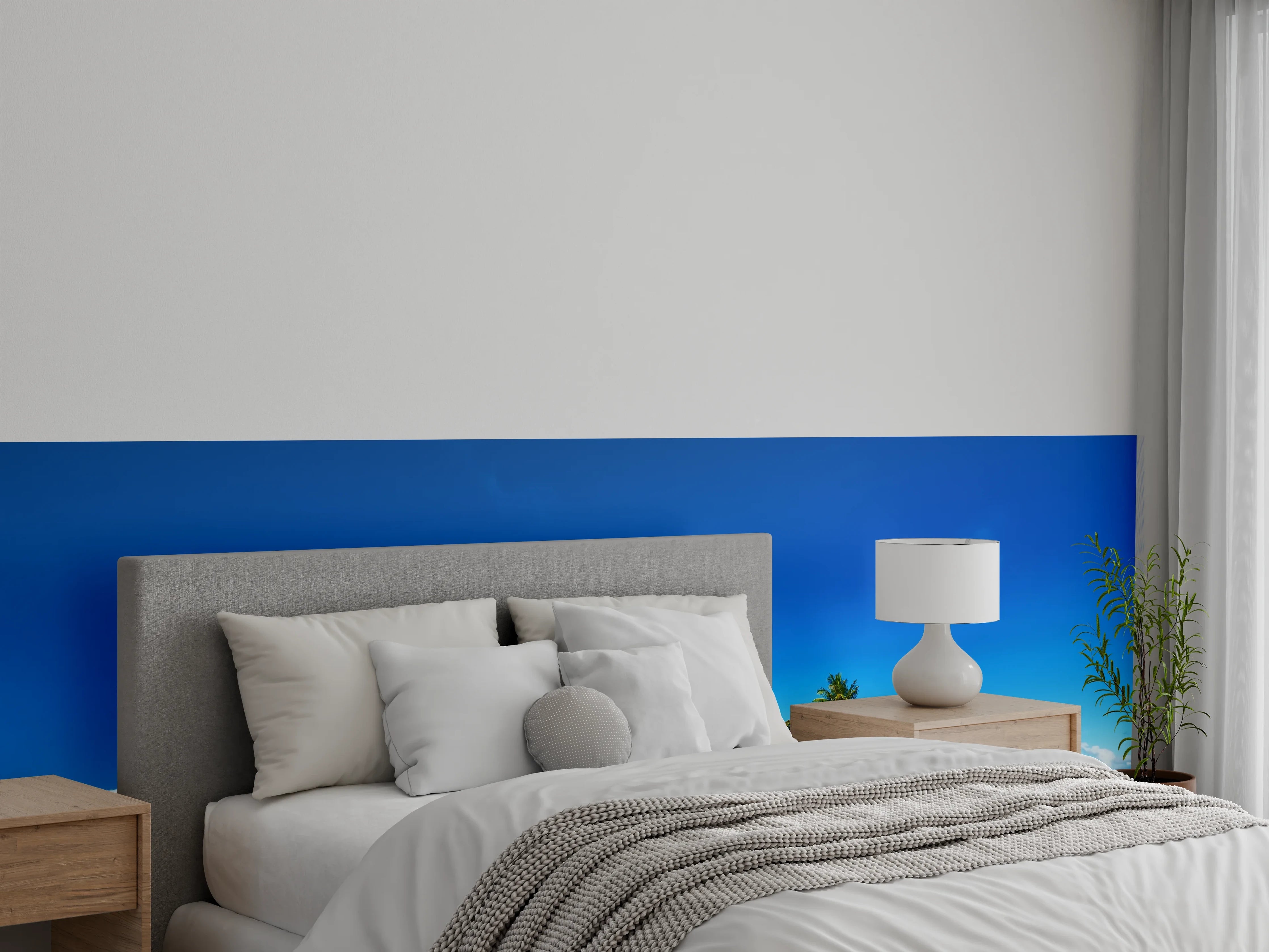 Wandverkleidung Schlafzimmer - Tropische Insel – Palmen und türkisblaues Meer