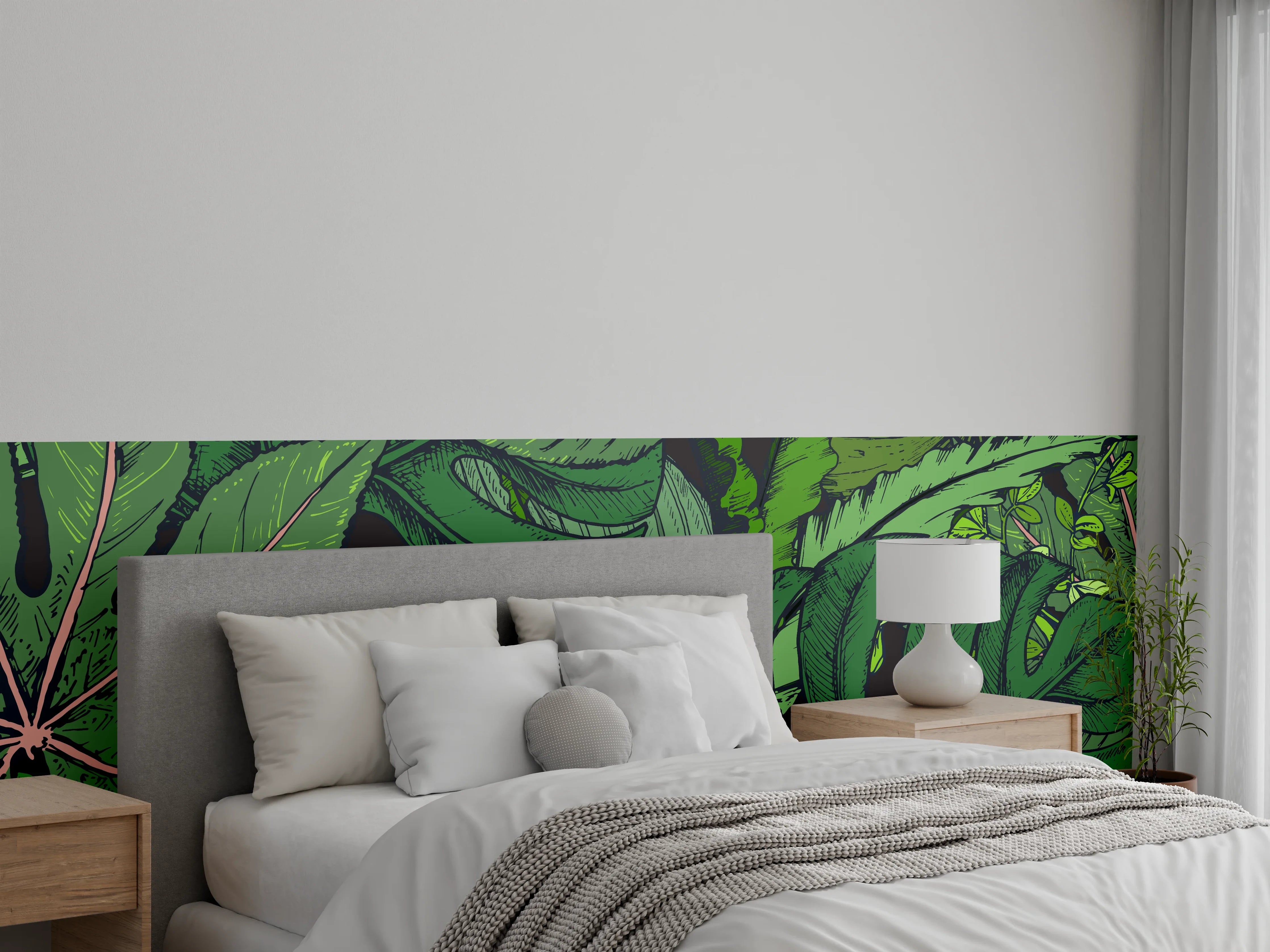 Wandverkleidung Schlafzimmer - Tropische Monstera-Blätter Grün