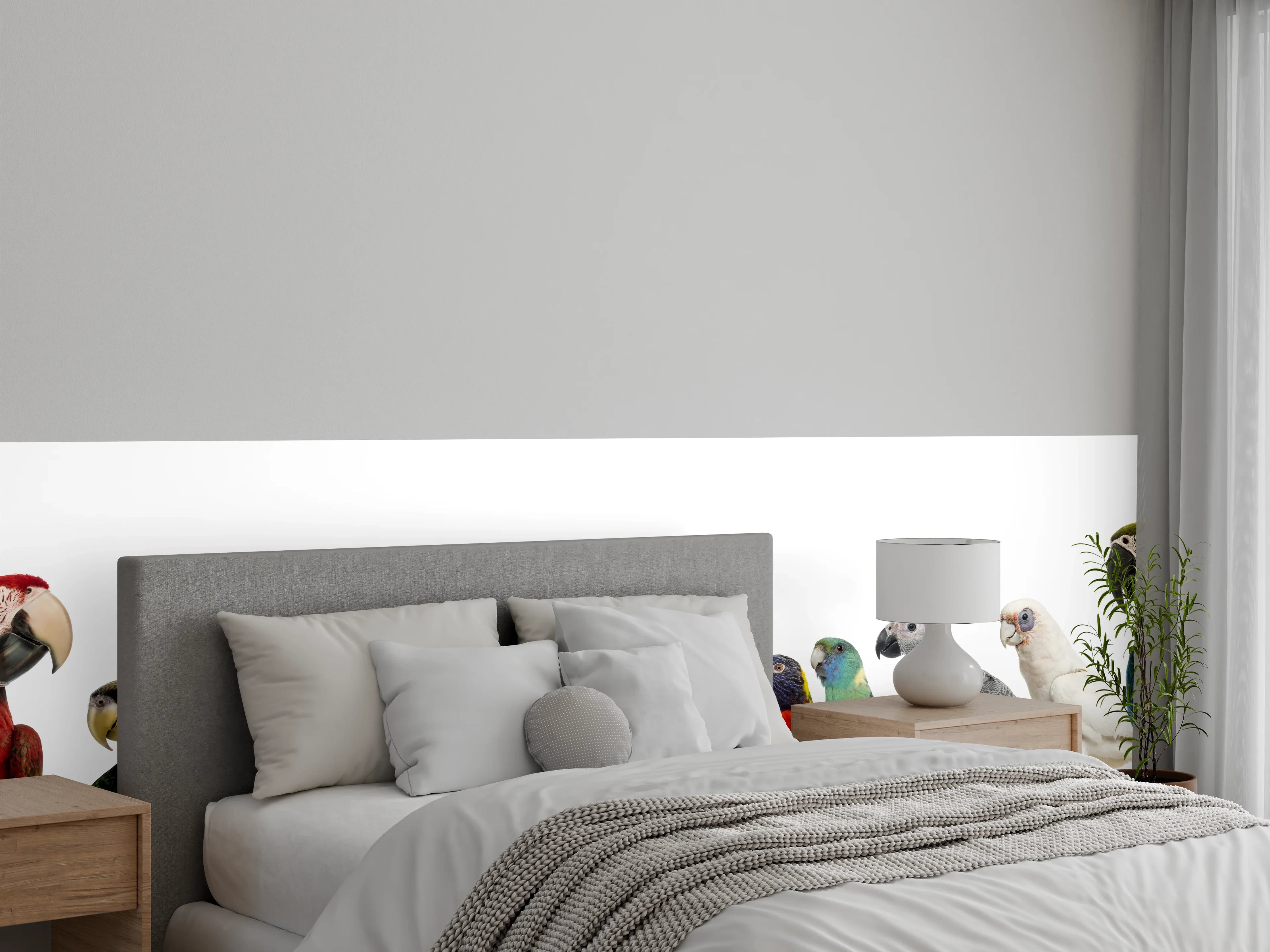 Wandverkleidung Schlafzimmer - Tropische Papageien - Exotisch