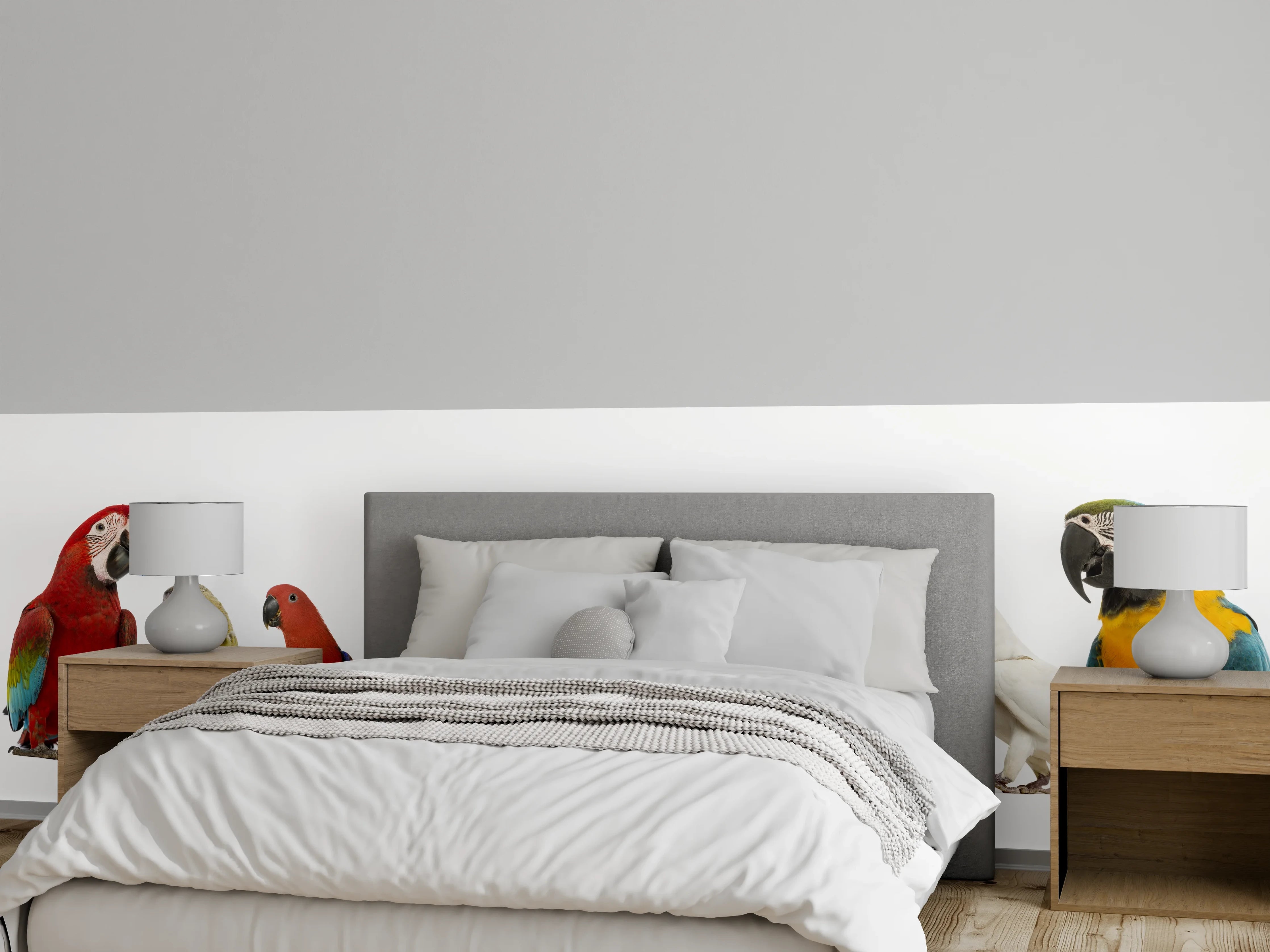 Wandverkleidung Schlafzimmer - Tropische Papageien - Exotisch