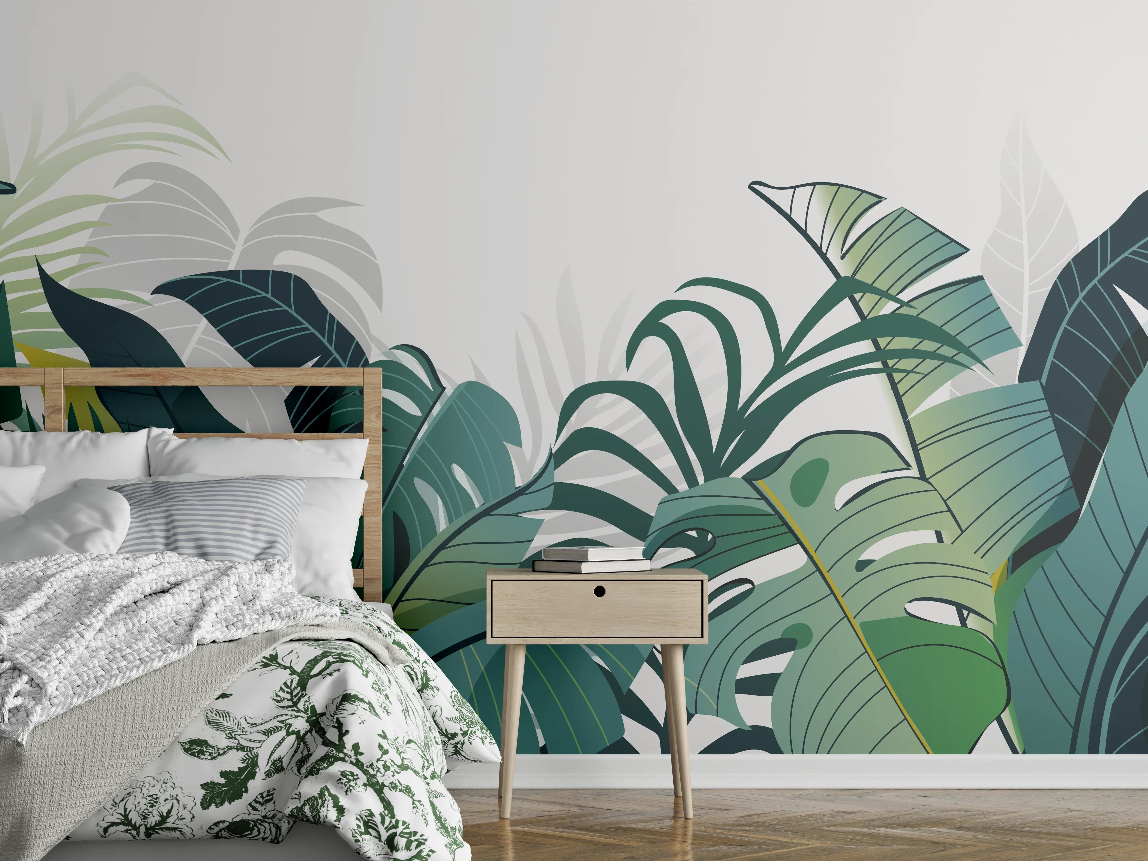 Wandverkleidung Schlafzimmer - Tropische Pflanzen Illustration