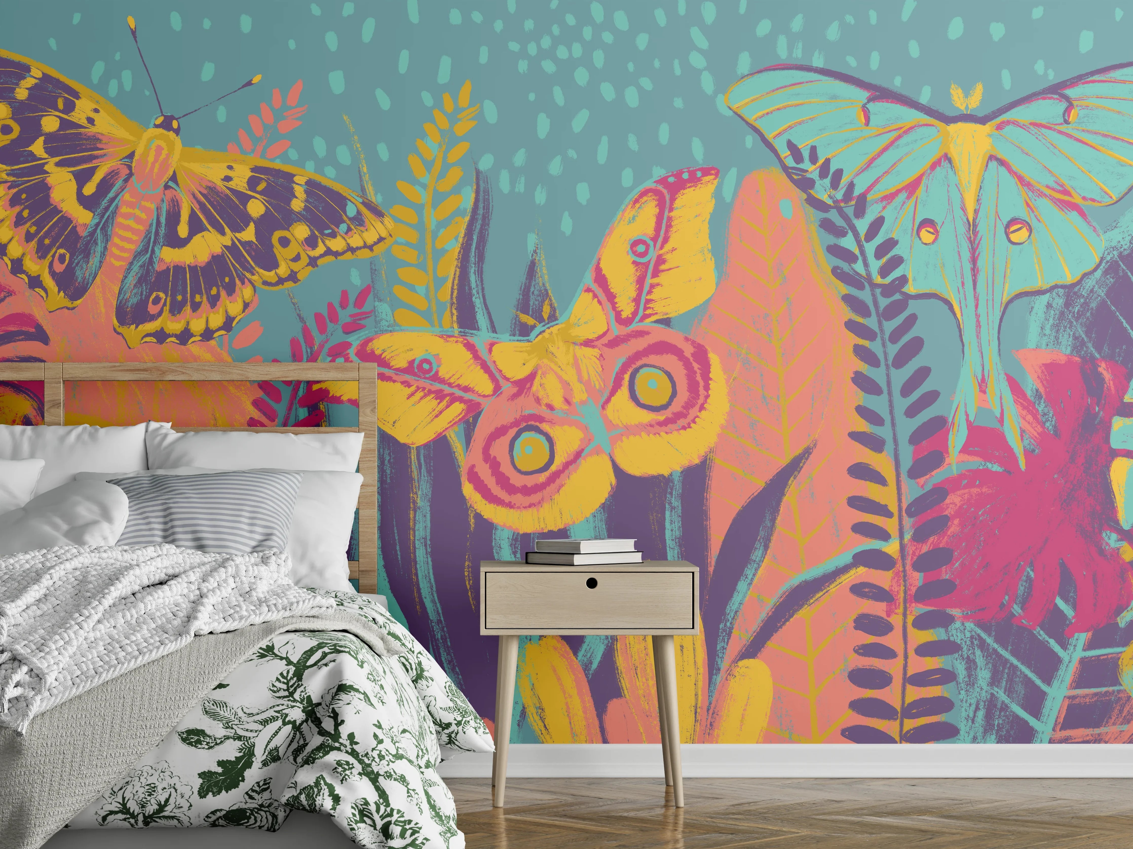 Wandverkleidung Schlafzimmer - Tropischer Blick - Bunt