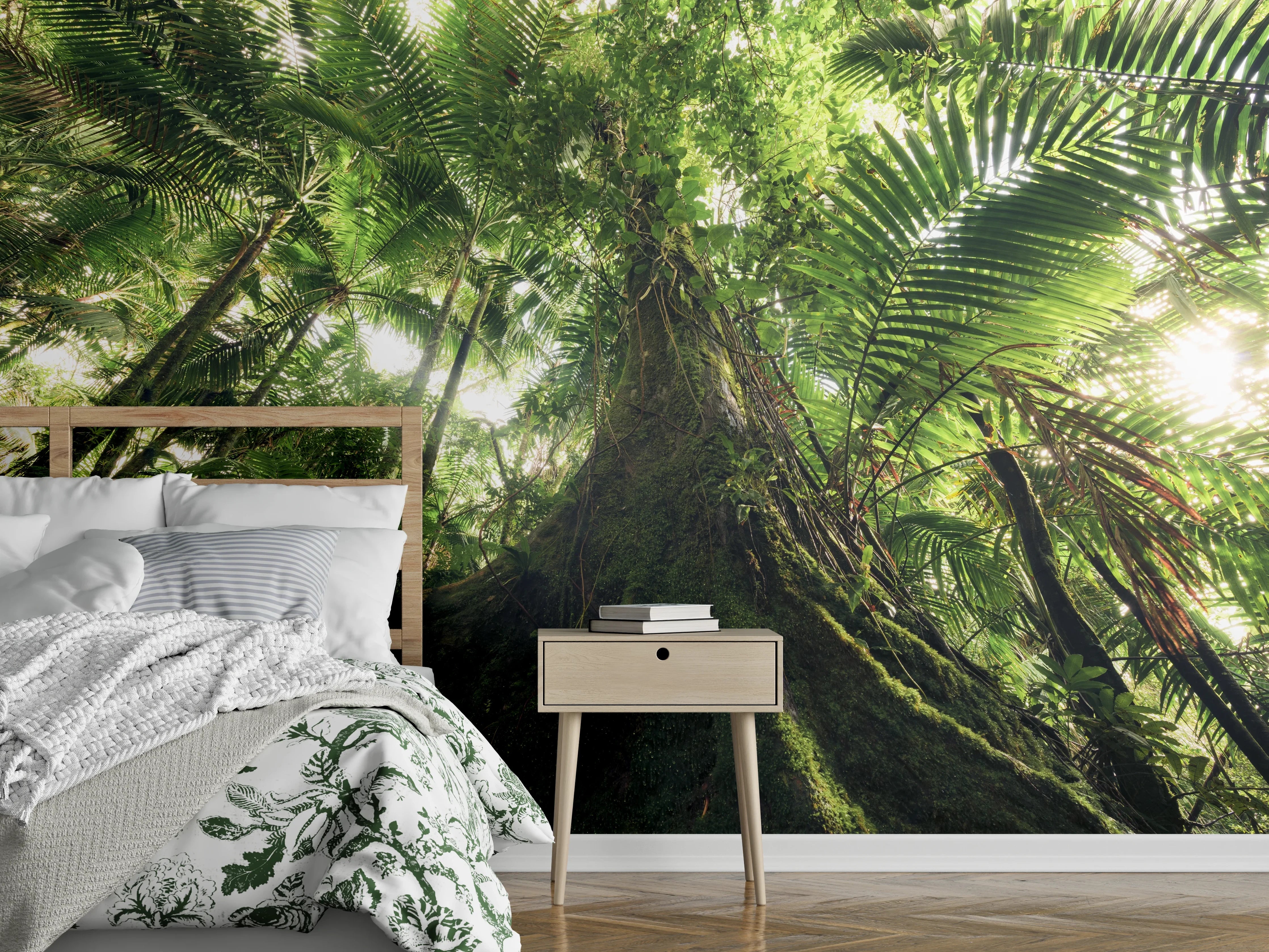 Wandverkleidung Schlafzimmer - Tropischer Dschungelblick – Natur pur