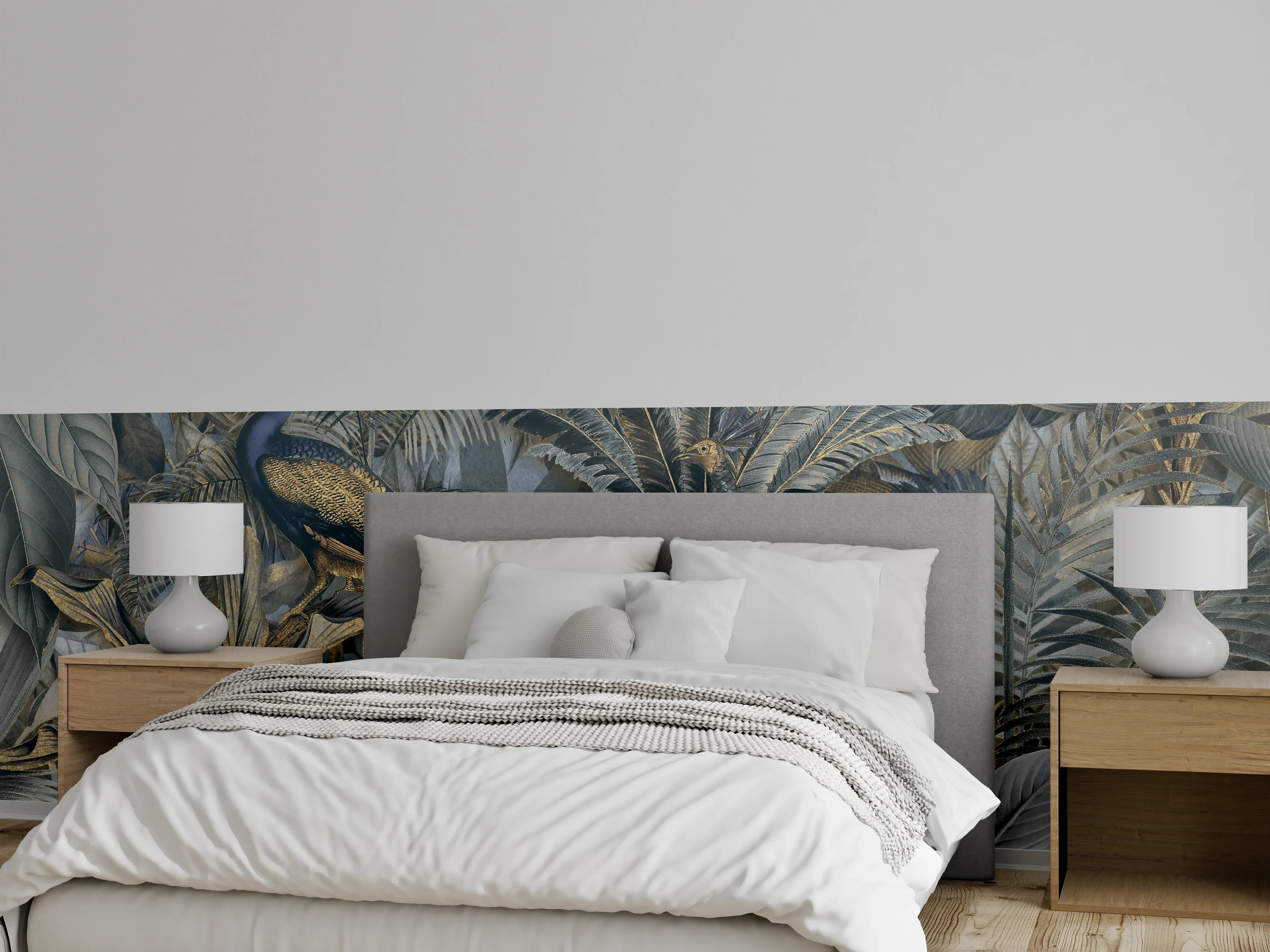 Wandverkleidung Schlafzimmer - Tropischer Garten - Pfau